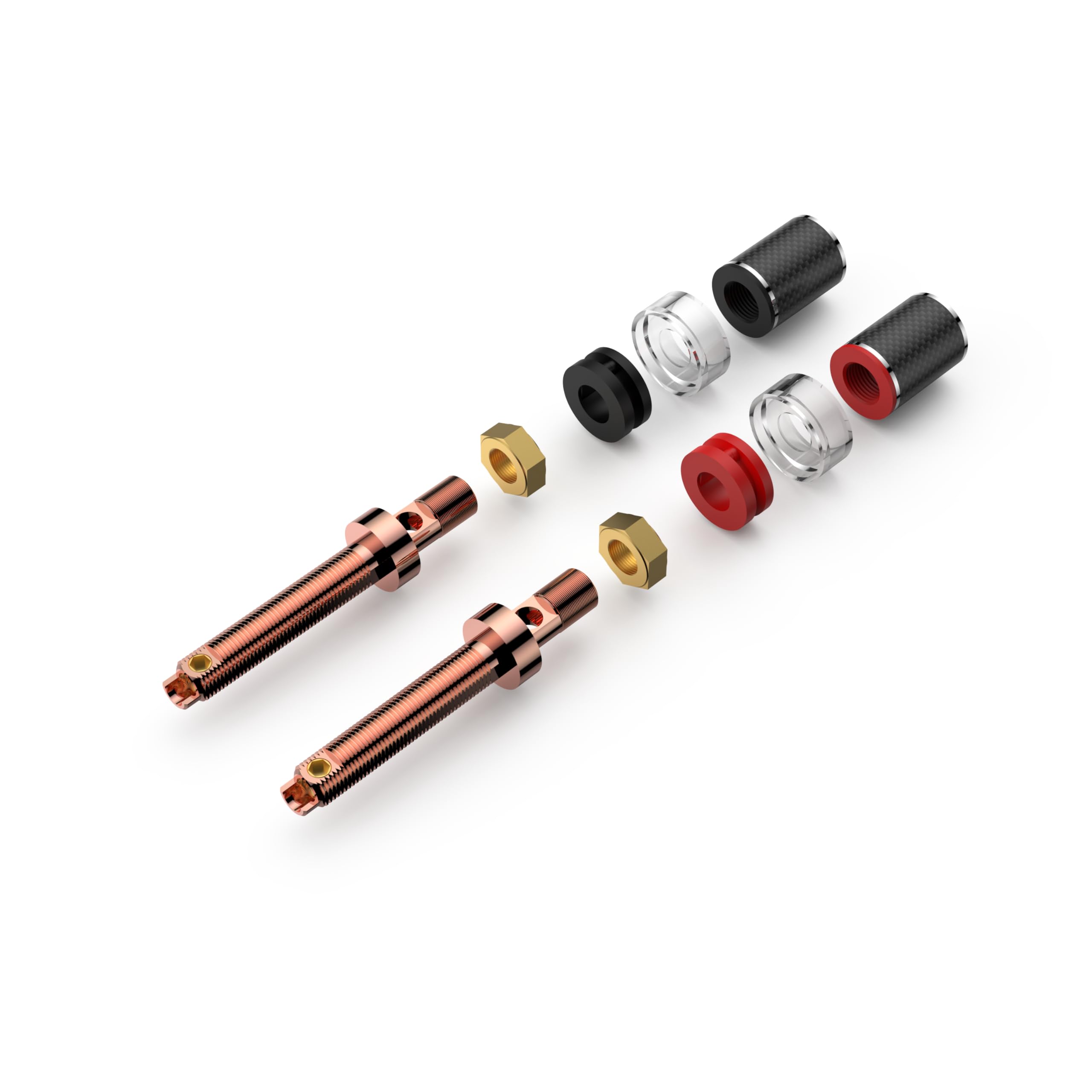 Premium Viborg BP614 4X Hi-Fi Speaker Binding Posts - Pure Copper Banana Plugs with Screw Lock, Carbon Fiber Body & Color Coding for Audiophile Systems | Ideal for Thick Baffle Speakers, Home Theater & Studio Setups