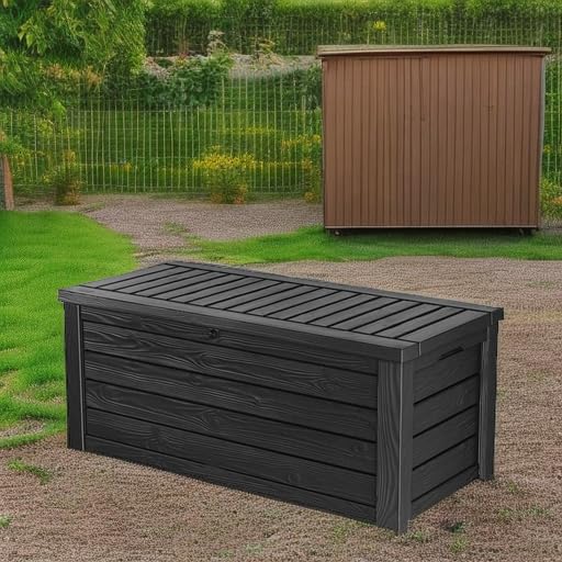 Keter 150 Gallon Outdoor Storage Deck Box - Waterproof Resin Patio Bin with Bench Seat - Dark Grey - Perfect for Backyard, Garden & Poolside Storage