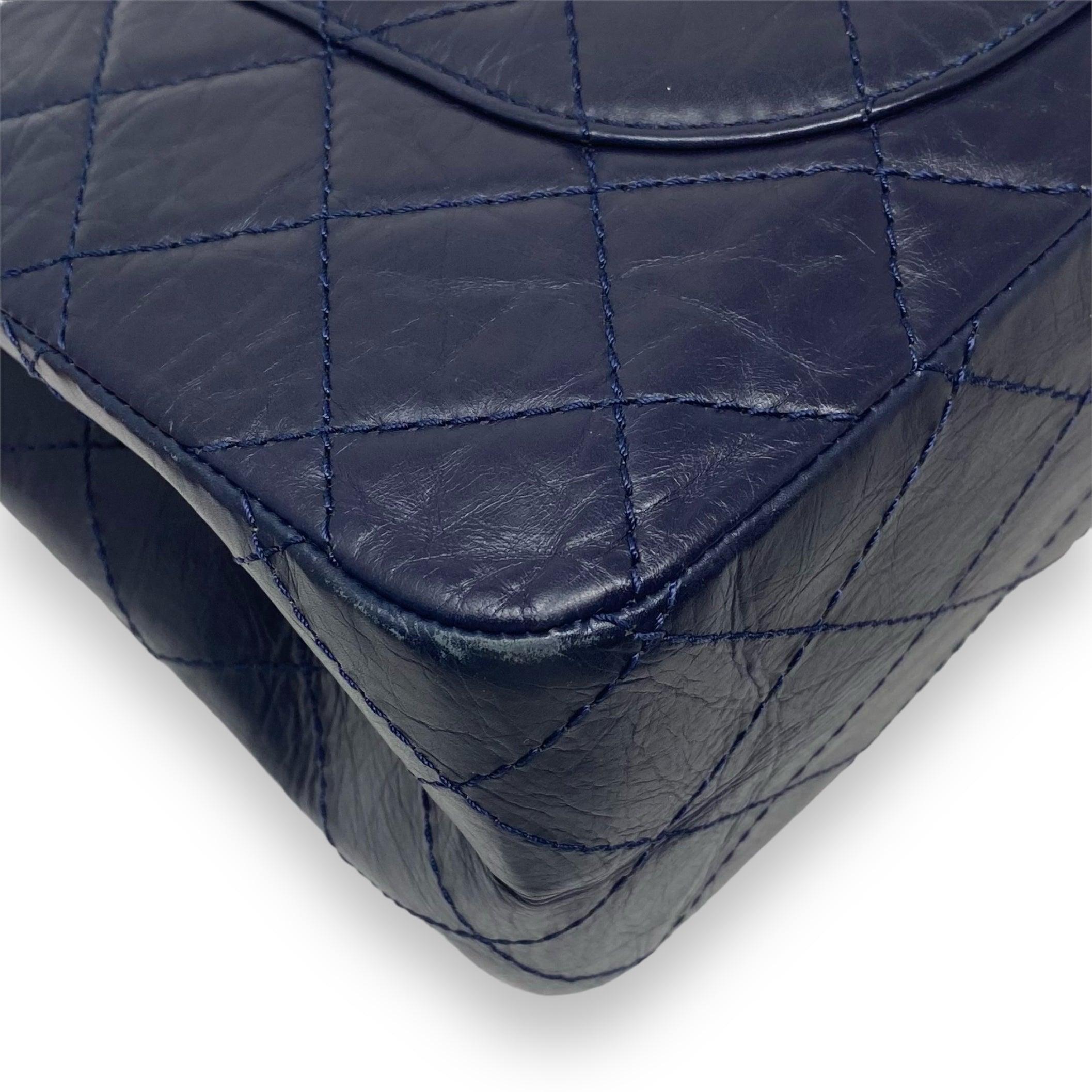Chanel Navy Crinkled Calfskin 2.55 Reissue 227 Flap Bag - Luxury Designer Handbag for Women, Perfect for Evening Events & Special Occasions