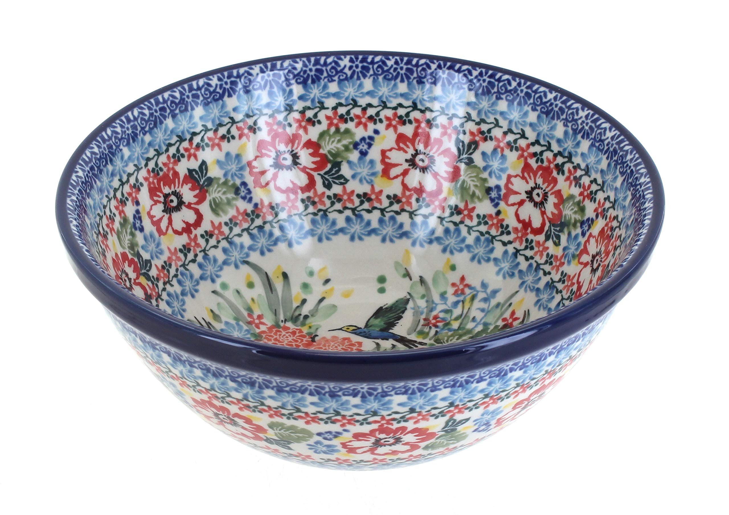 Handmade Blue Rose Polish Pottery Hummingbird Small Serving Bowl - Elegant Decorative Dish for Desserts, Snacks & Home Decor - Perfect for Tea Parties, Gift Giving & Rustic Kitchen Decor