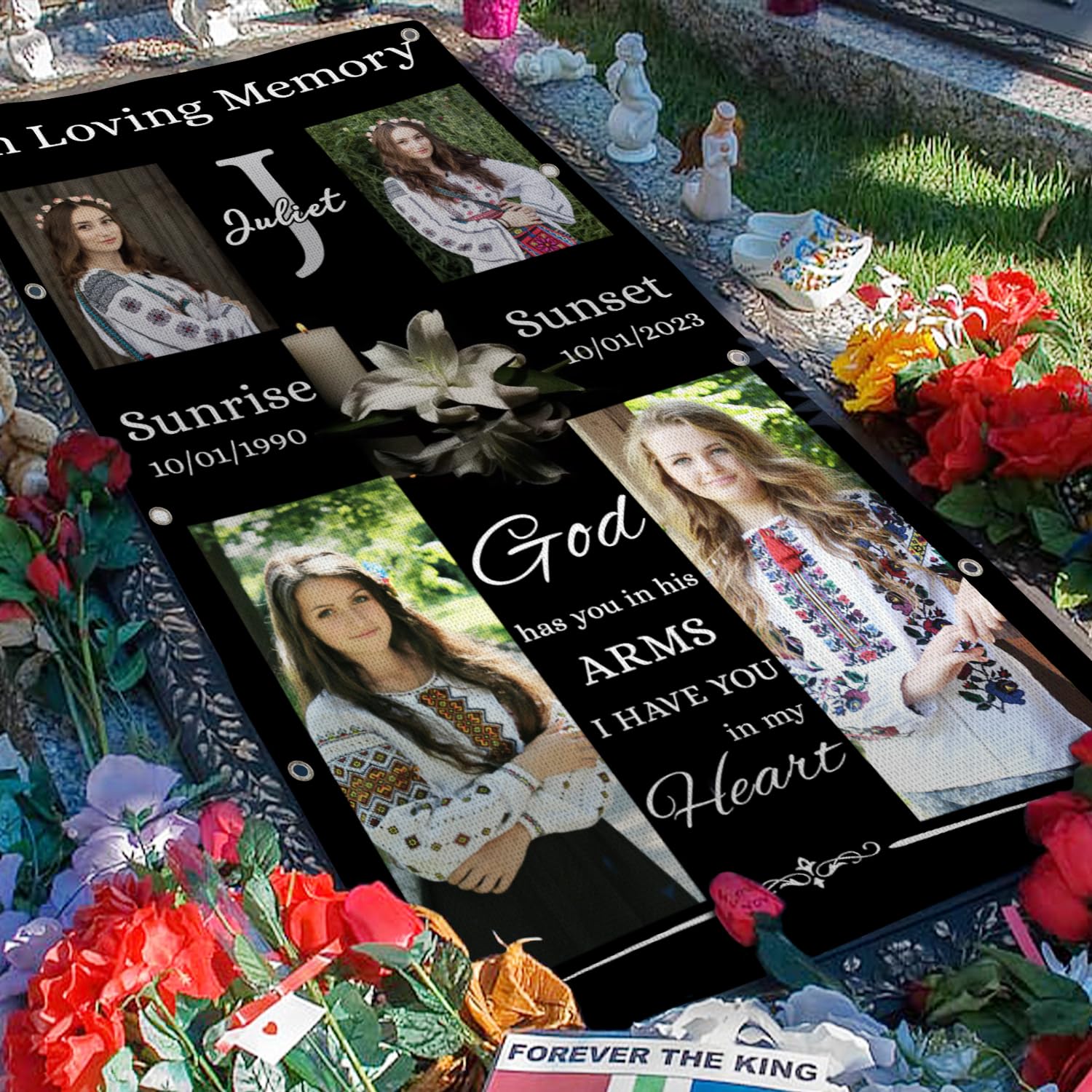 Custom Memorial Grave Blanket with Photo & Name - Personalized Funeral Blanket for Loved Ones in Heaven - 4x8ft Remembrance Blanket for Graveside Memorials & Cemetery Tributes