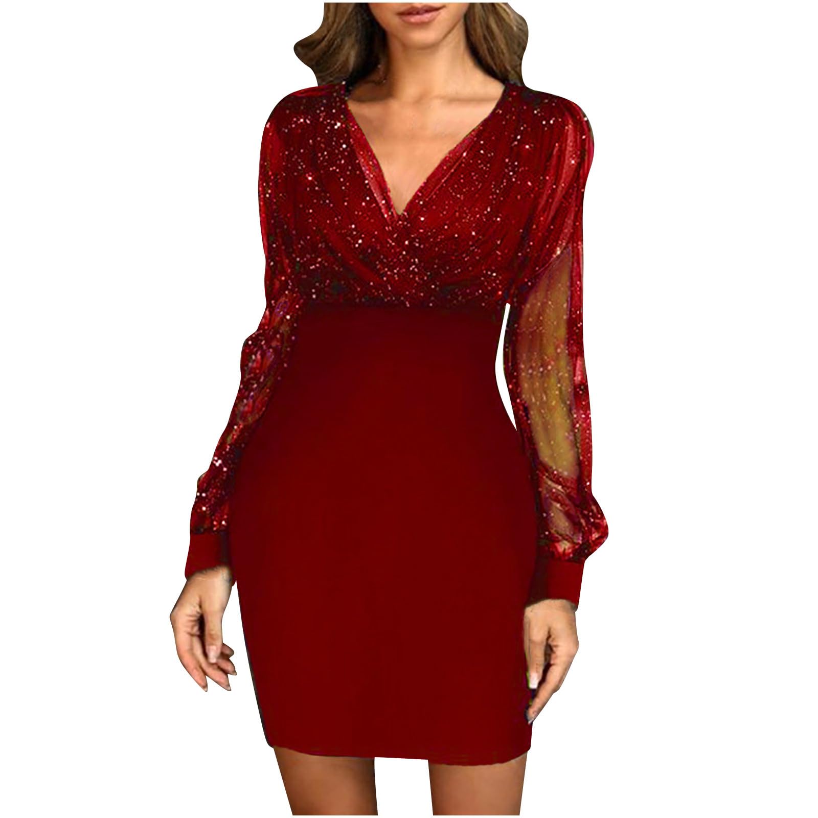 Sparkly Sequin Bodycon Dress for Women - V Neck Long Sleeve Glitter Party Dress for Evening Cocktail & Night Out | Perfect for Club, Prom, Date Night & Special Occasions