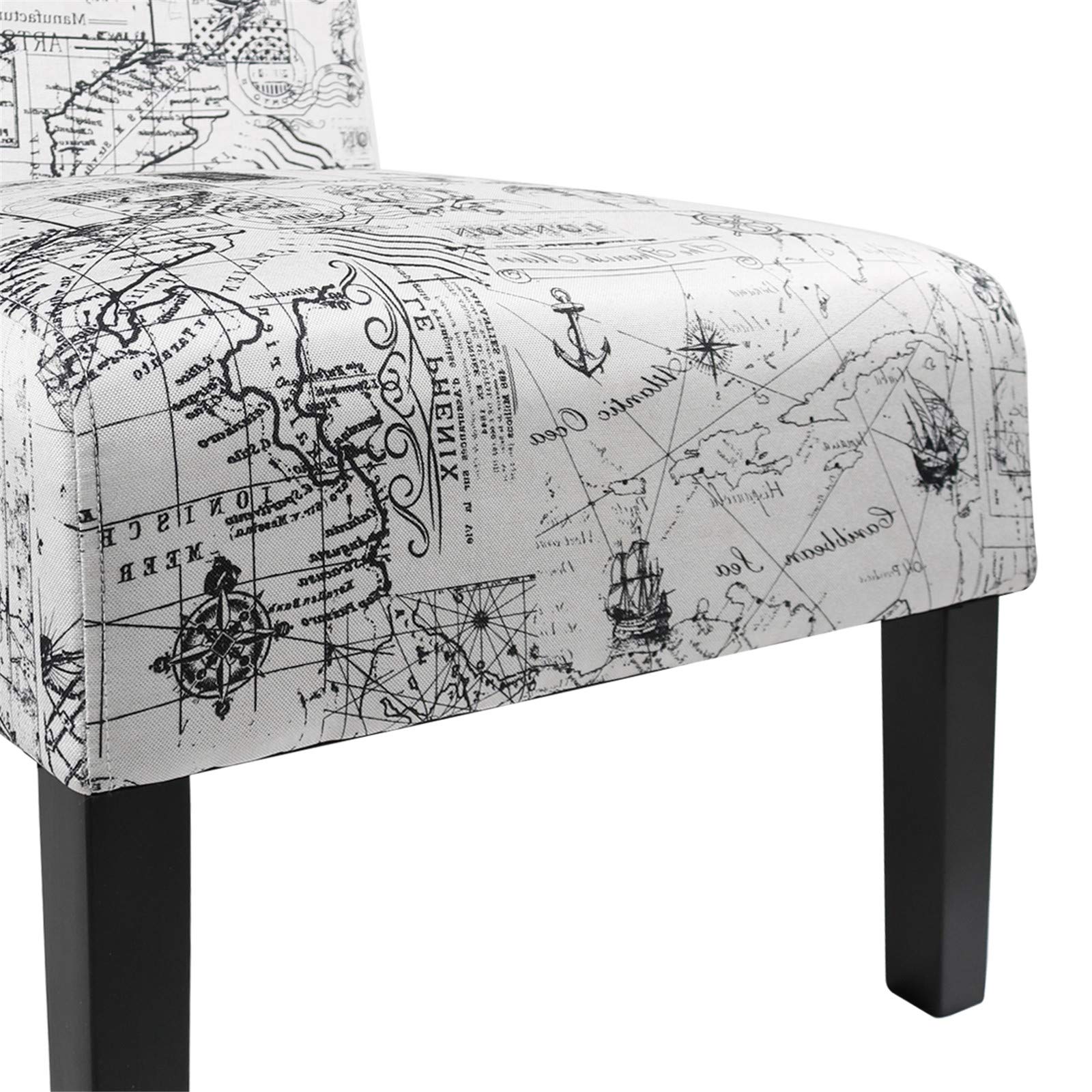 Modern Fabric Print Armless Accent Chair - Decorative Corner Side Slipper Vanity Chair for Bedroom, Living Room & Office - Map Design White - Perfect for Small Spaces, Reading Nooks & Home Decor