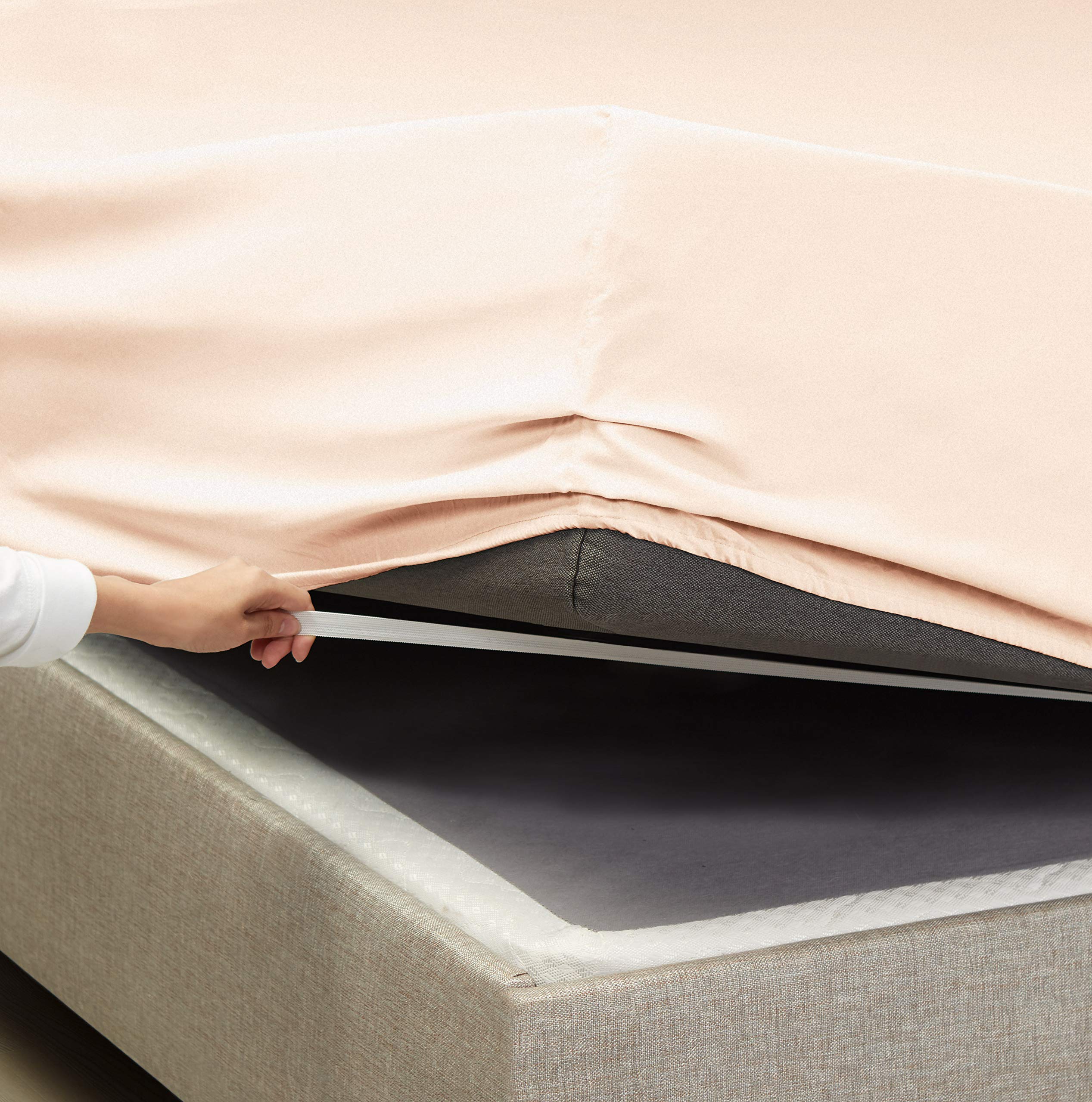 Empyrean Bedding California King Sheet Set - 4 Piece Ultra Soft Double Brushed Microfiber Bed Sheets in Pale Blush Pink - Hotel Luxury Bedding with Deep Pocket & 4 Corner Elastic Straps for Cal King Beds - Perfect for Master Bedrooms, Guest Rooms & Luxury Hotels