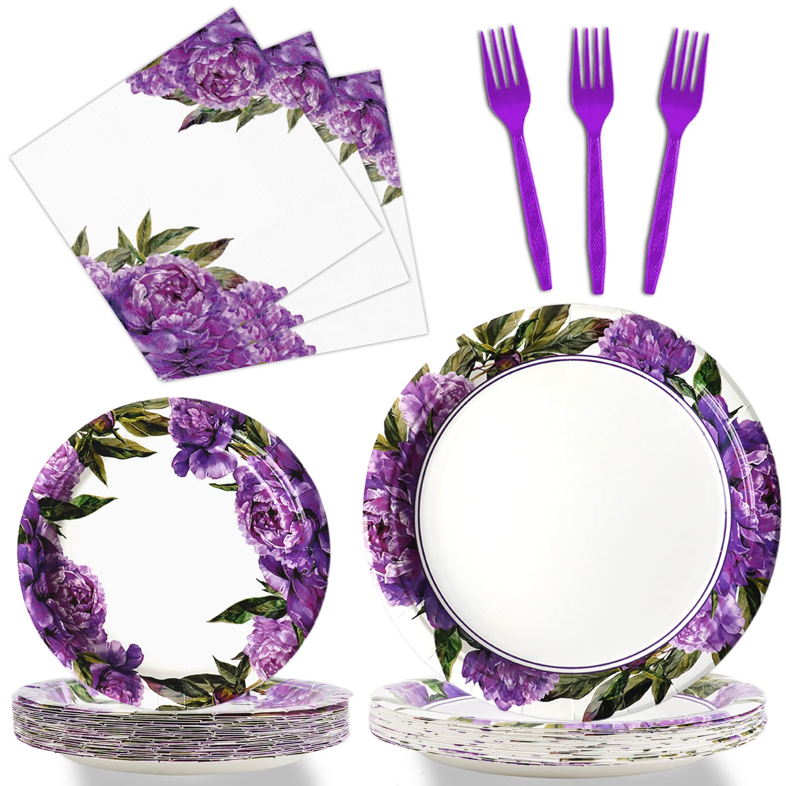96 Pcs Peony Floral Disposable Party Plates and Napkins Set - Spring Flower Themed Paper Tableware for Birthday, Baby Shower & Spring Decor (Serves 24 Guests) - Perfect for Garden Parties, Bridal Showers & Easter Celebrations