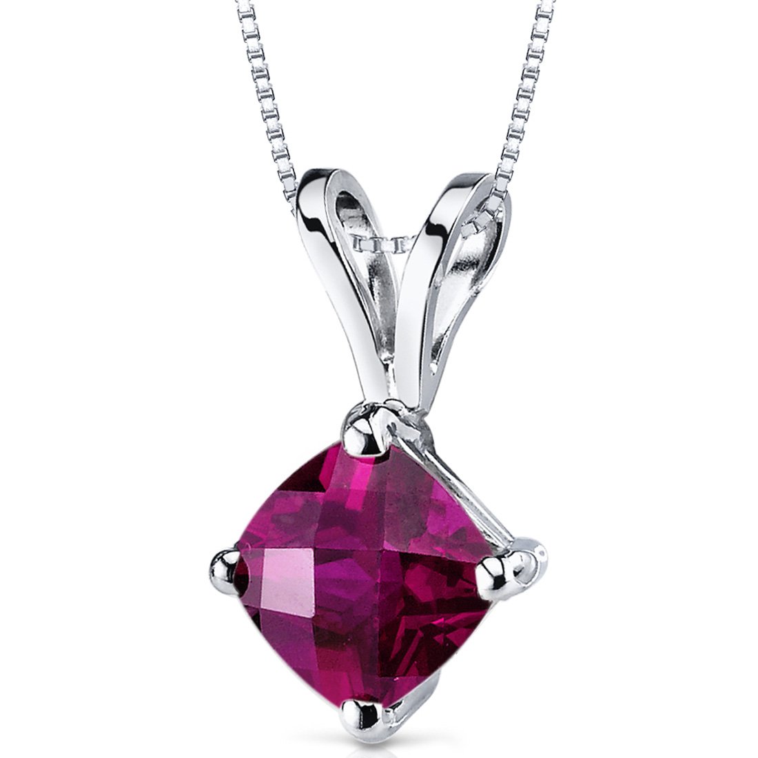 PEORA 14K White Gold Created Ruby Solitaire Pendant for Women - 6mm Cushion Cut, 1 Carat Total Weight, Elegant Valentine's Day Gift with Jewelry Box | Perfect for Anniversary, Birthday, Wedding & Special Occasions