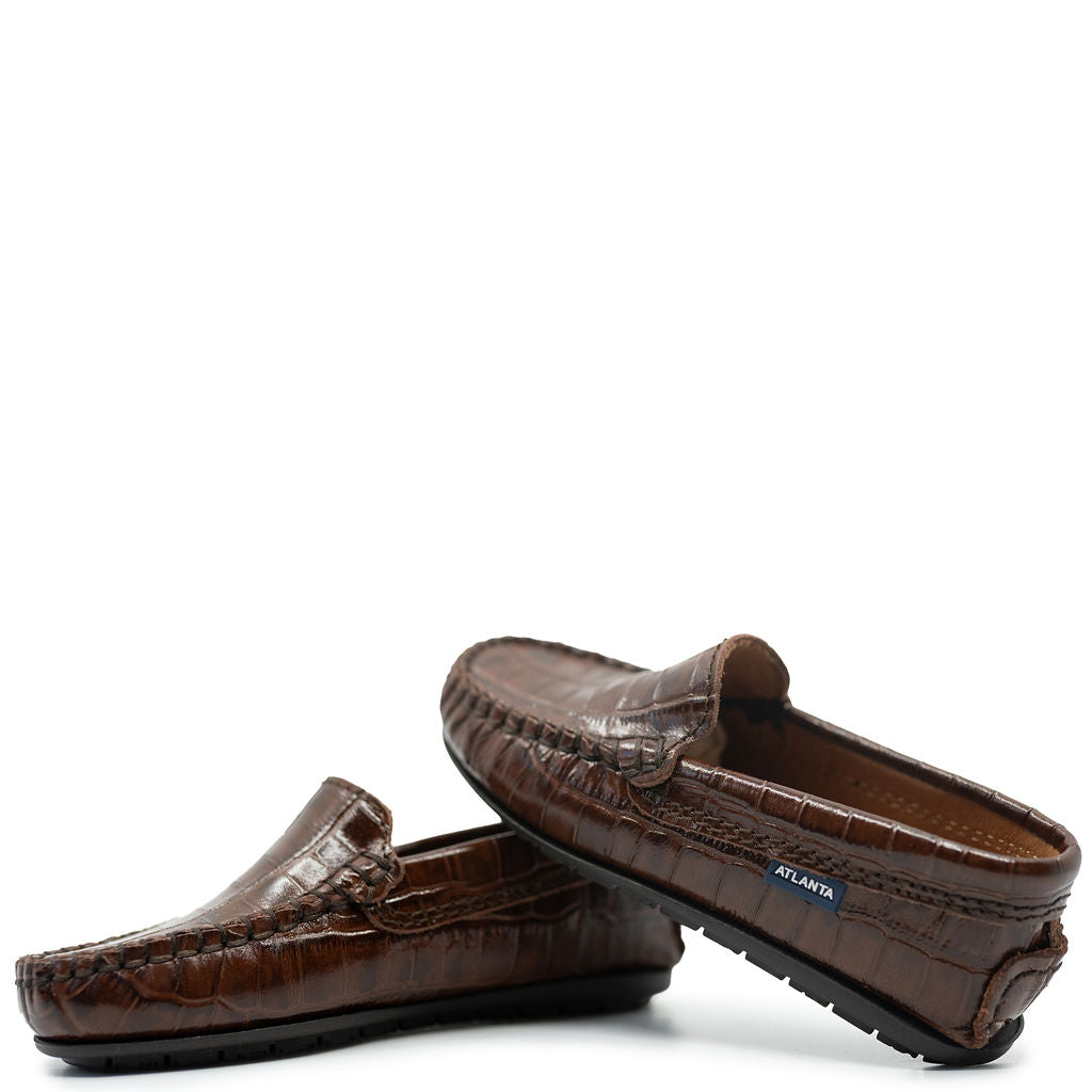 Men's Atlanta Moccasin Loafers in Cognac Crocodile Embossed Leather - Comfortable Slip-On Dress Shoes for Business Casual & Office Wear