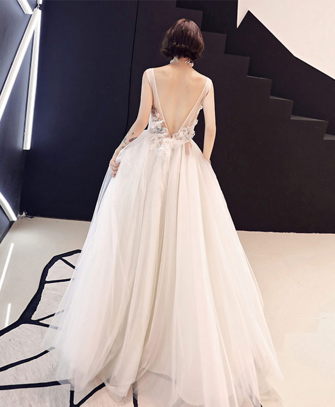 Elegant Champagne Lace Tulle Long Prom Dress for Women - Formal Evening Gown for Homecoming, Wedding, and Special Occasions
