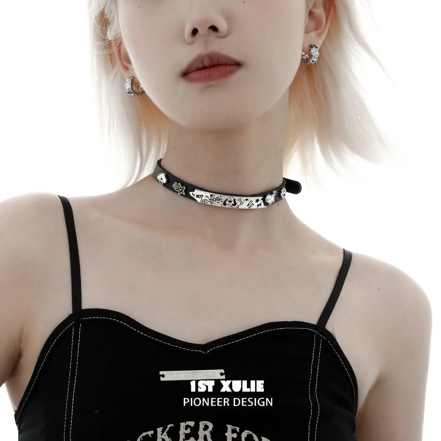 18K Platinum Plated Graffiti Puppy Choker Necklace - Trendy Dog-Themed Jewelry for Women, Perfect for Casual Wear, Parties & Gifts