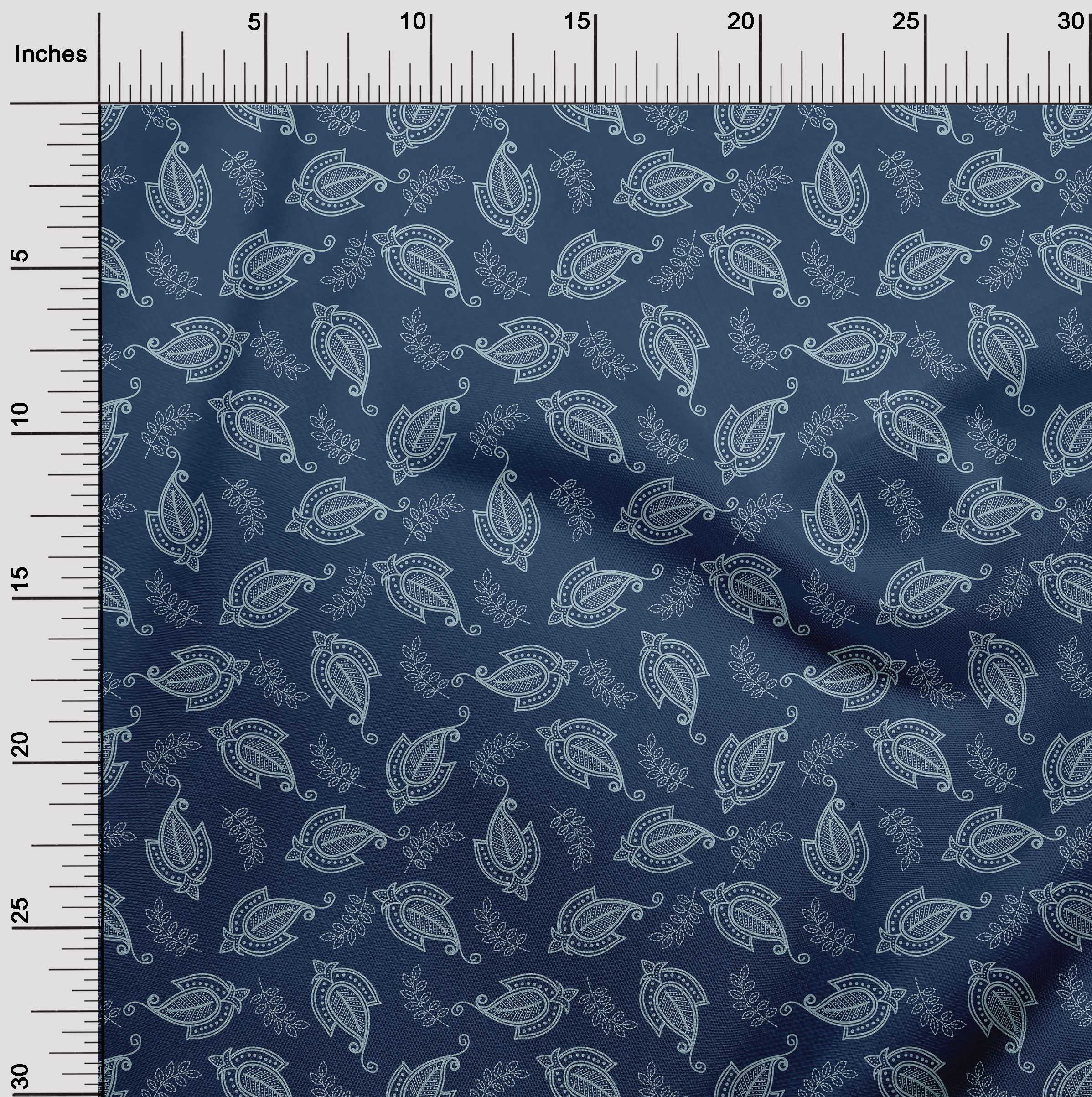 Premium Cotton Poplin Blue Paisley Fabric by The Yard - 42 Inch Wide for DIY Clothing, Quilting & Home Decor | Printed Sewing Supplies for Dresses, Curtains & Crafts