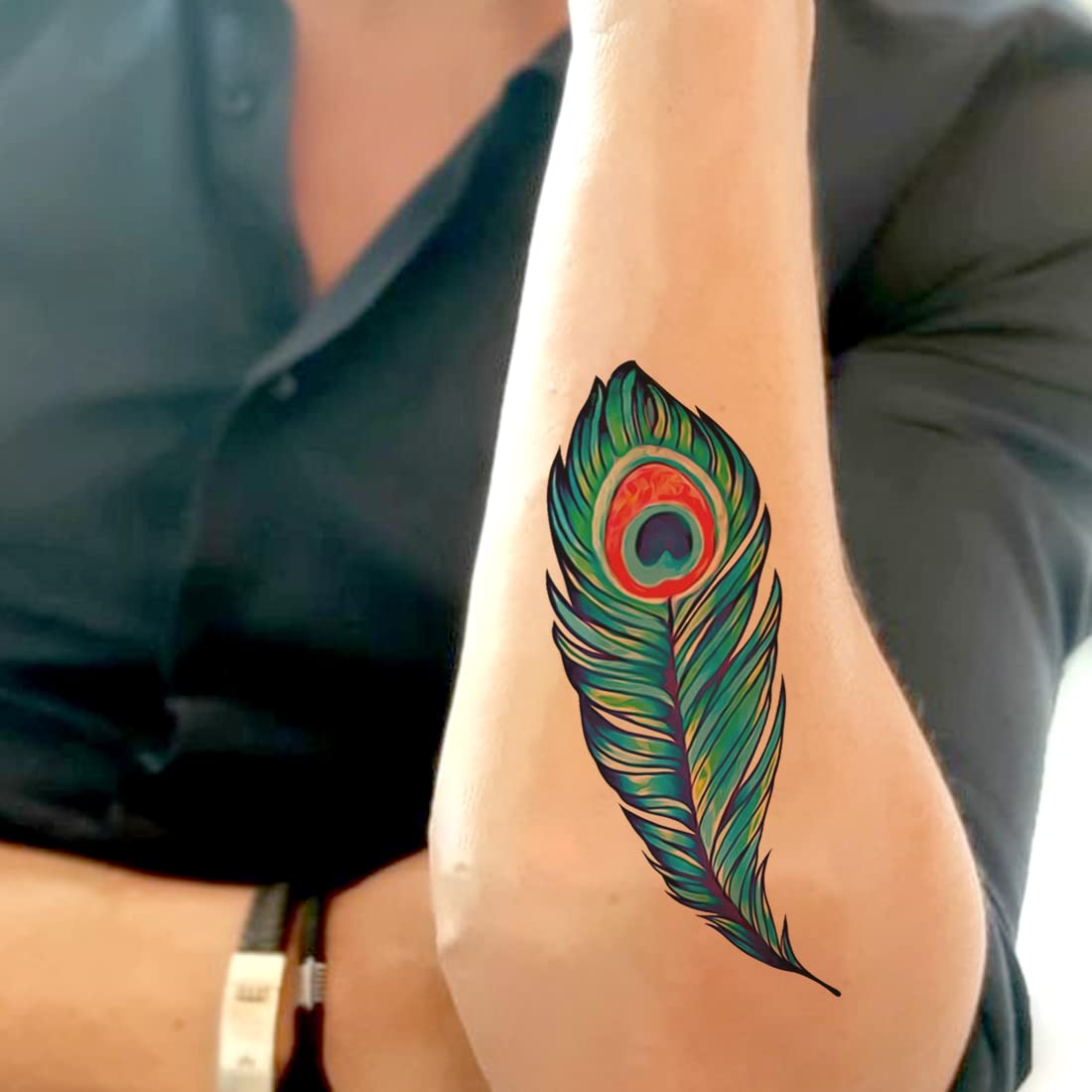 Waterproof Temporary Peacock Feather Tattoos for Kids & Adults - Long-Lasting, Safe & Vibrant for Parties, Festivals & Costume Events