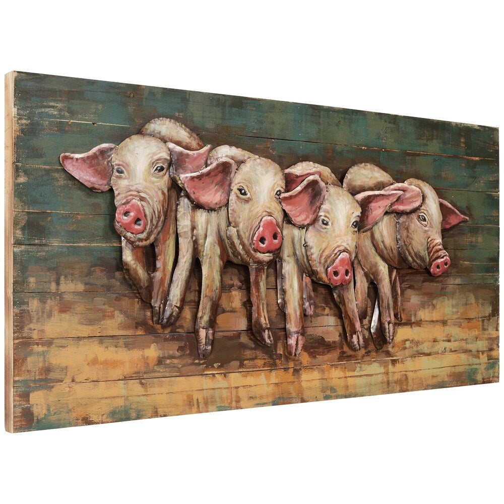 Hand-Painted 4 Little Pigs Iron Wall Sculpture - Rustic Farmhouse Decor for Living Room, Nursery, or Kids Bedroom