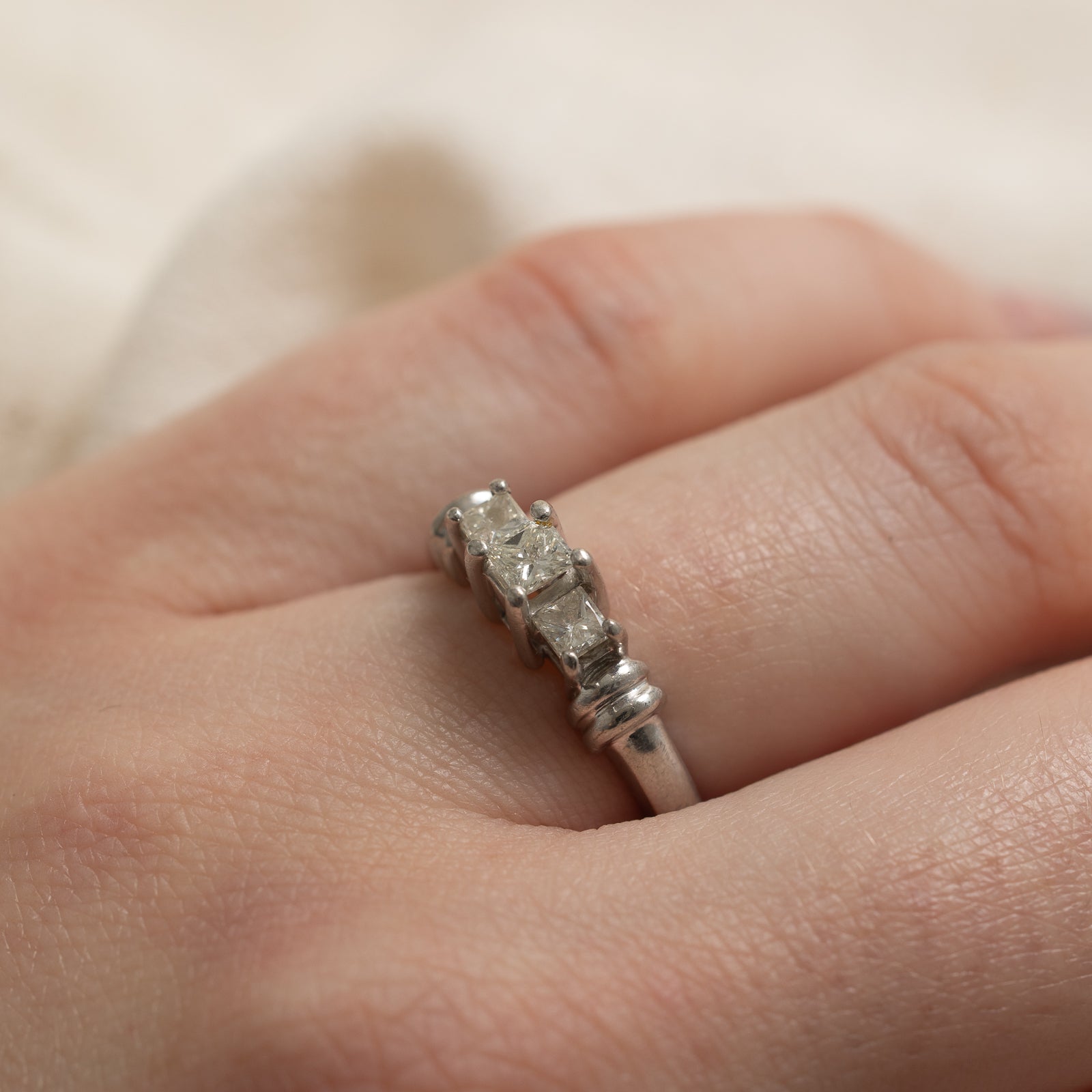 0.42ctw Three Stone Princess Cut Diamond Ring - Size 4.75 | Elegant Engagement, Wedding, or Anniversary Jewelry Gift for Women