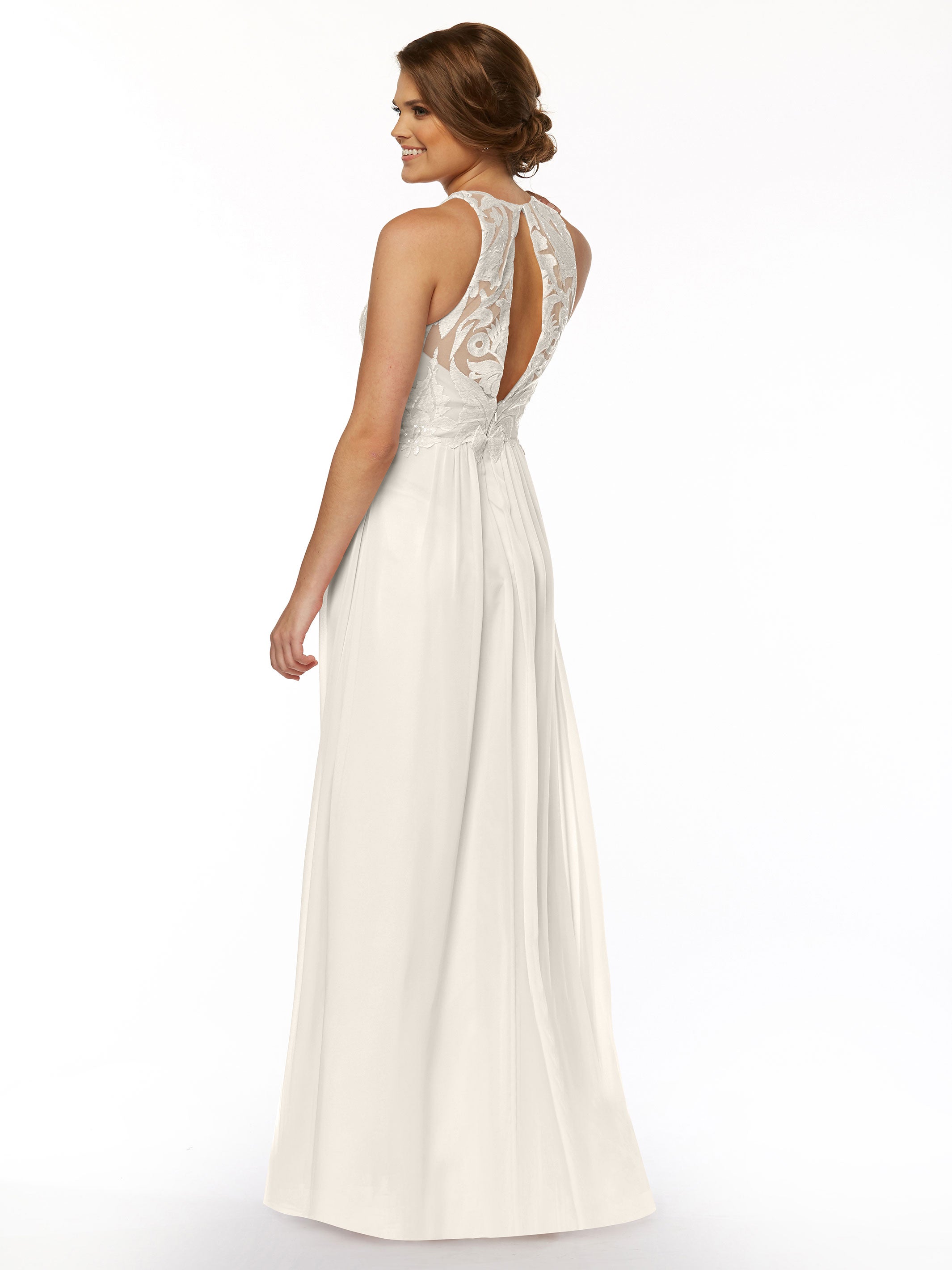 Elegant 80084 Chiffon A-Line Bridesmaid Dress with Sequin Halter Bodice - Perfect for Weddings, Parties & Formal Events