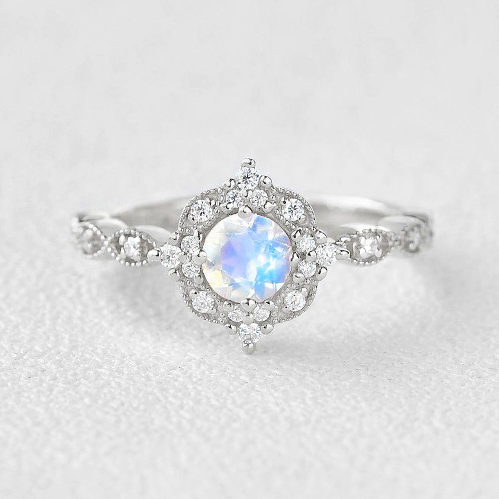 Moonstone & Moissanite Rose Gold Art Deco Ring for Women - Vintage Inspired Engagement & Wedding Ring - Perfect for Bridal, Anniversary & Special Occasions