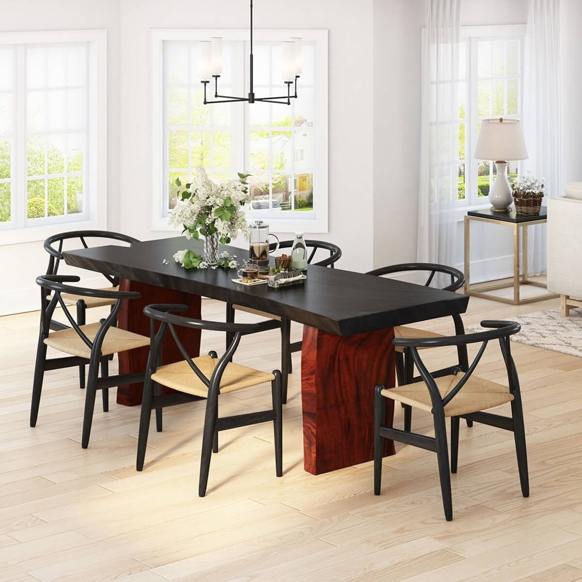 Eldora Two-Tone Solid Wood Live Edge Dining Table - Handcrafted Single Slab Design for Modern Farmhouse & Rustic Home Decor | Perfect for Dining Rooms, Kitchens & Open Concept Living Spaces
