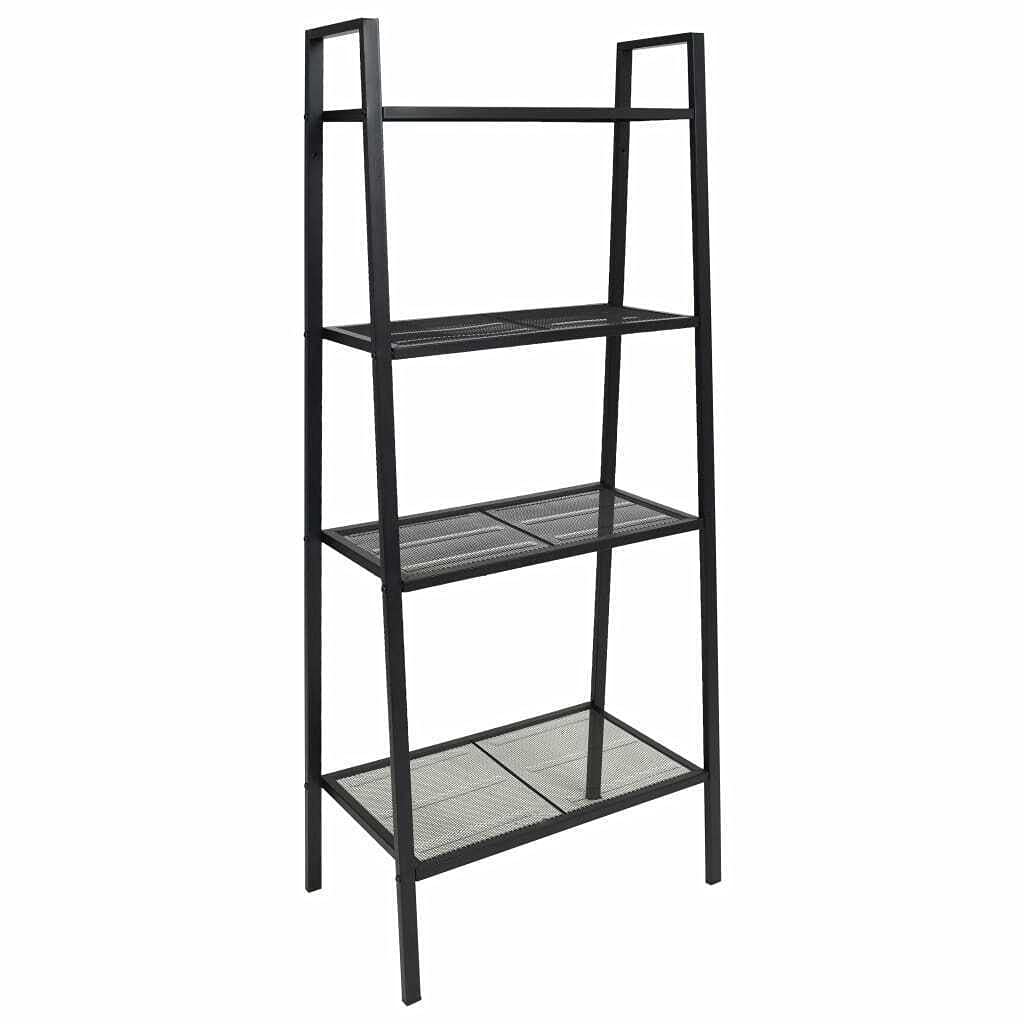 4-Tier Black Metal Ladder Bookcase - Wall Mounted Shelf for Books, Bathroom, Bedroom & Home Decor | Space-Saving Storage Solution for Small Spaces