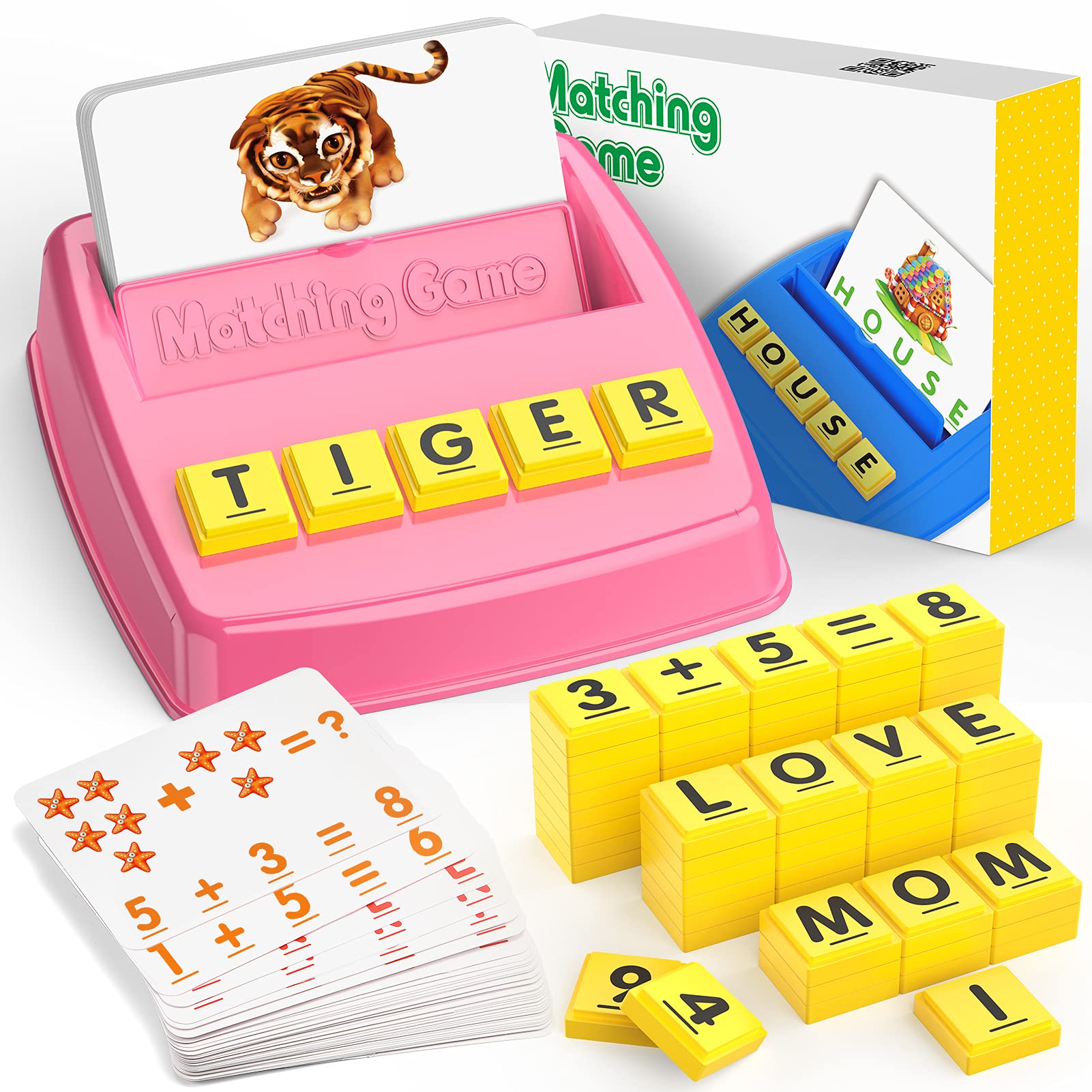 Educational Matching Letter Game for Kids Ages 2-8 | Alphabet Learning Toys with Flashcards | Christmas Birthday Gifts for Toddlers & Preschoolers | Perfect for Homeschooling, Classroom Activities & Stocking Stuffers (Pink)