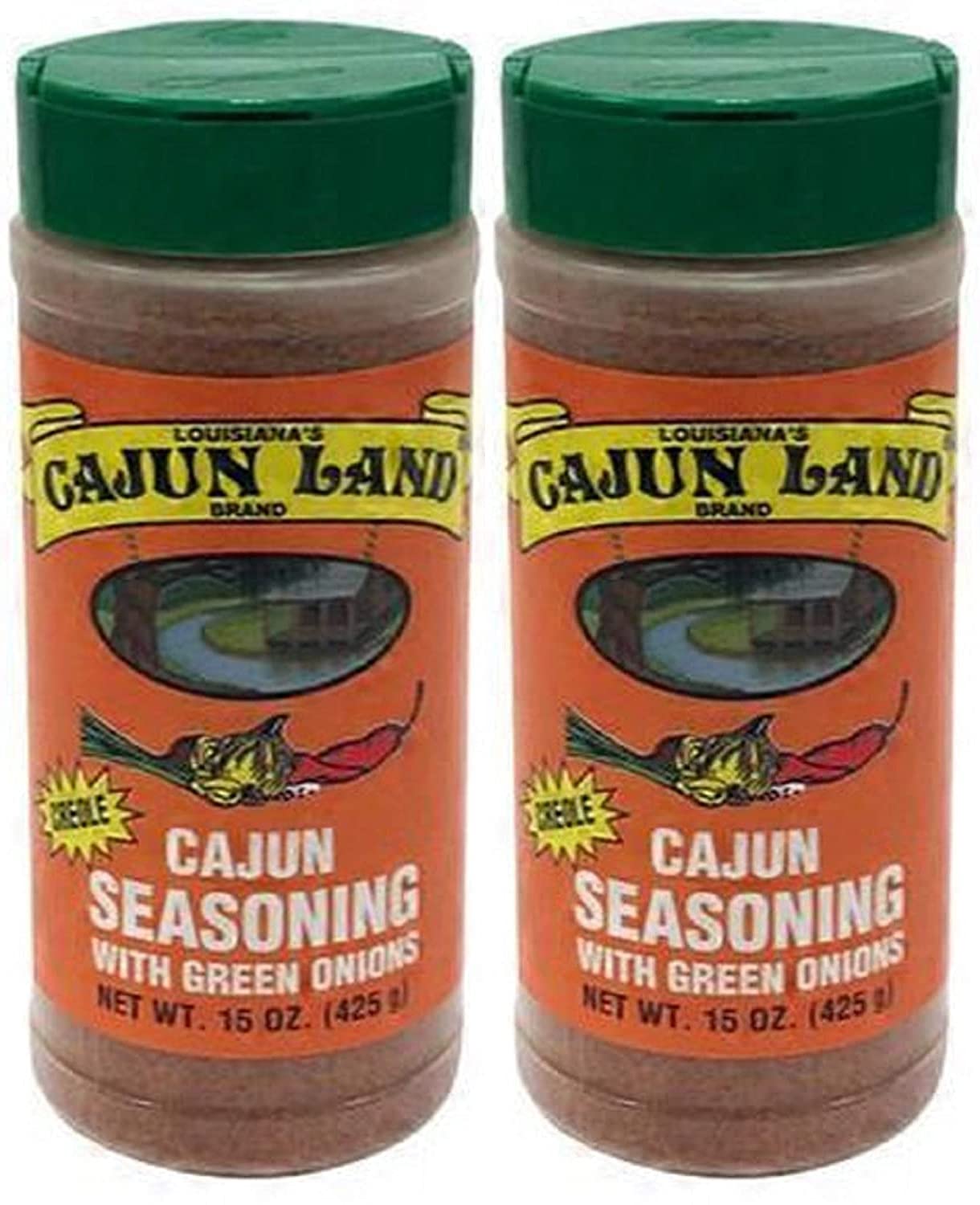 Cajun Land No MSG Cajun Seasoning with Green Onions - 15oz Shaker (Pack of 2, 30oz Total) | Authentic Cajun Spice Blend for Seafood, Chicken & Grilling | Perfect for Gumbo, Jambalaya & Southern Cooking