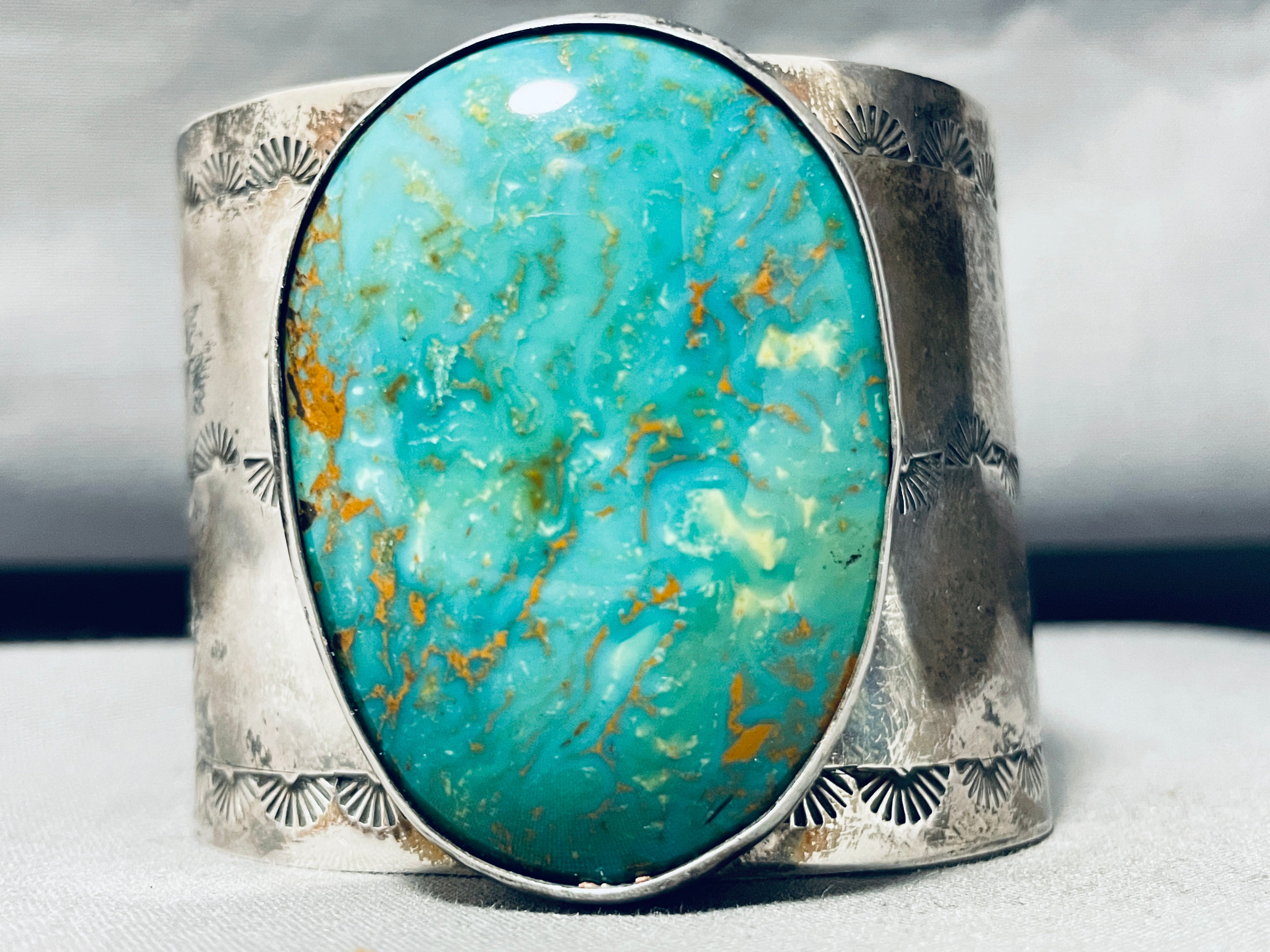 200g Anthony Signed Vintage Navajo Turquoise Sterling Silver Bracelet - Authentic Native American Jewelry for Women, Gift & Fashion Accessory