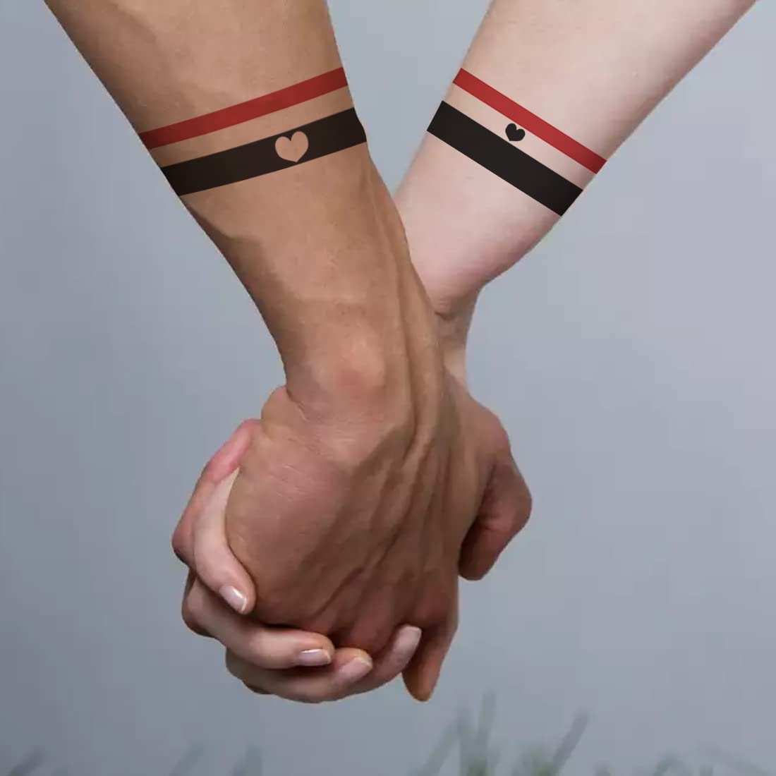 Waterproof Temporary Tattoo for Men & Women - Black & Red Border Line Full Hand Band Round Body Art | Perfect for Parties, Halloween, Cosplay & Festivals