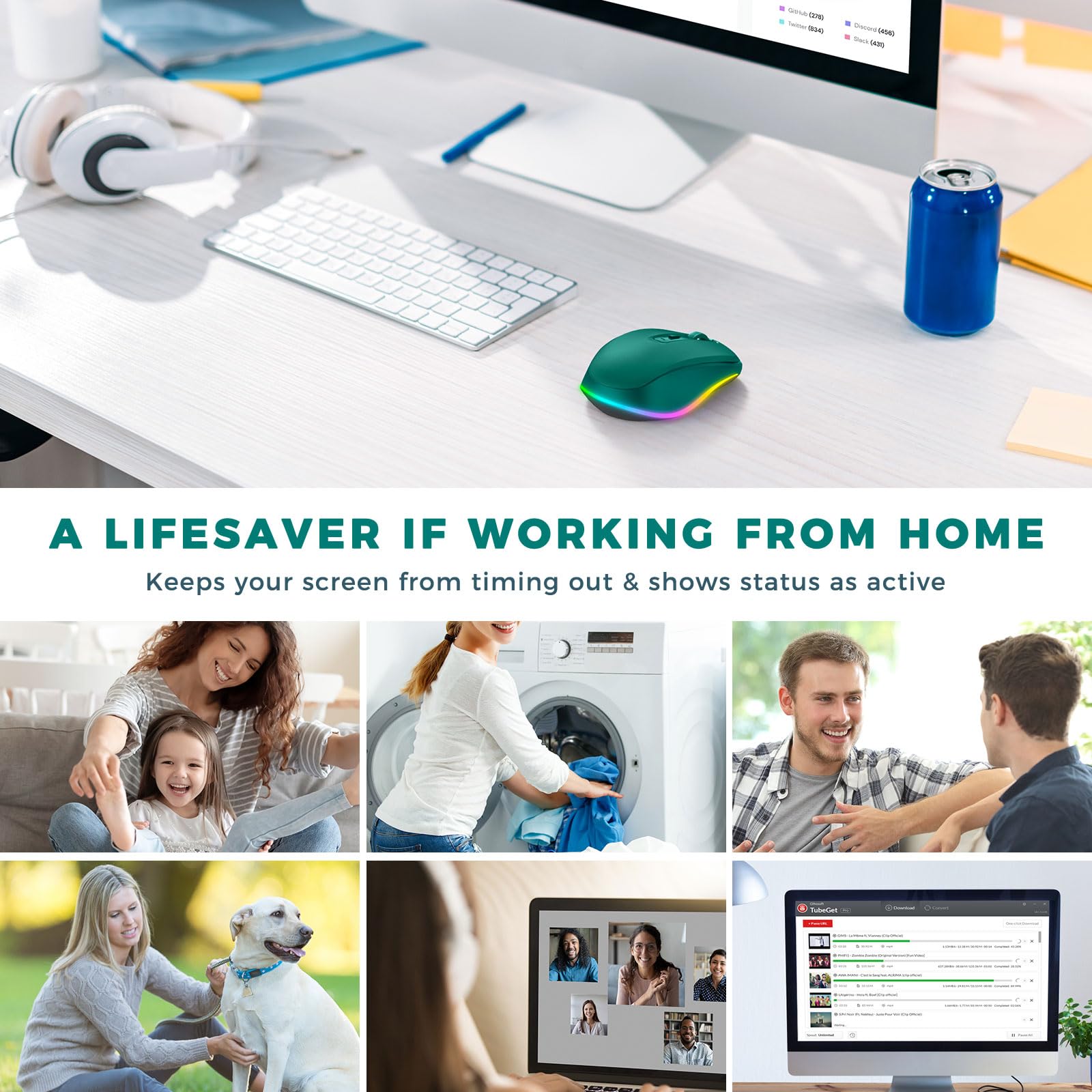 PEIOUS Wireless Mouse Jiggler with Undetectable Random Movement - Rechargeable LED Mouse Mover for Laptop, Keeps Computer Awake (Dark Green) - Perfect for Remote Work, Online Meetings & Preventing Sleep Mode