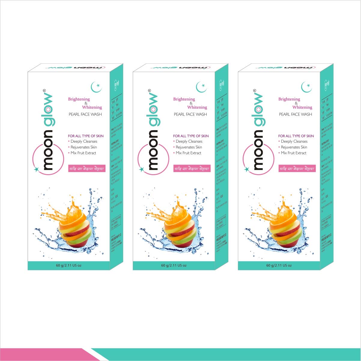 Moon Glow Pearl Face Wash for Acne & Anti-Aging - Reduces Stretch Marks, Dark Circles & Blemishes - Brightening Facial Cleanser (3 x 60g) - Perfect for Daily Skincare Routine & Nighttime Regimen