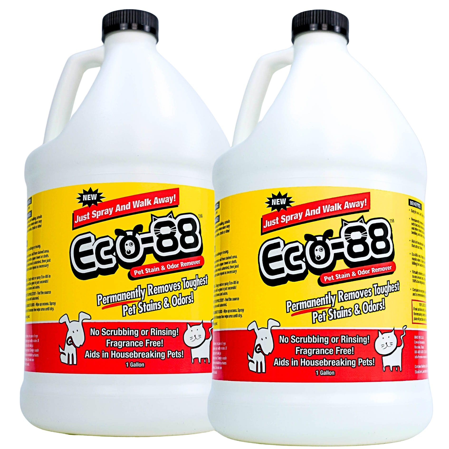 Eco-88 Pet Stain & Odor Eliminator - 2 Gallon Refill for Dogs & Cats - Powerful Enzyme Cleaner for Carpets, Upholstery & Floors - Safe & Non-Toxic Solution for Pet Accidents