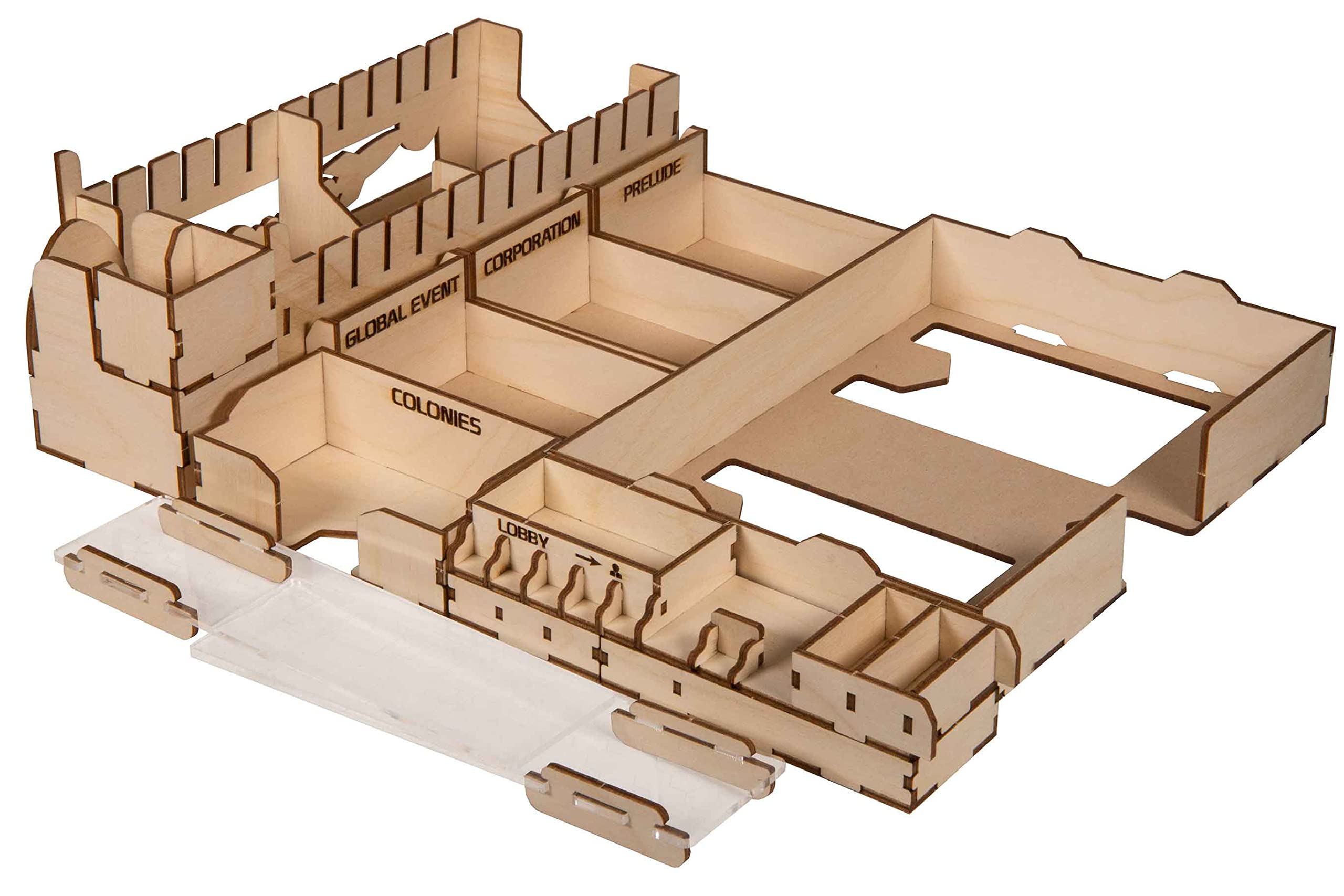 Terraforming Mars Game Organizer - Wooden Storage Box with Multiple Trays & Card Shoe | Compatible with Broken Token Expansions | Perfect for Board Game Storage & Organization