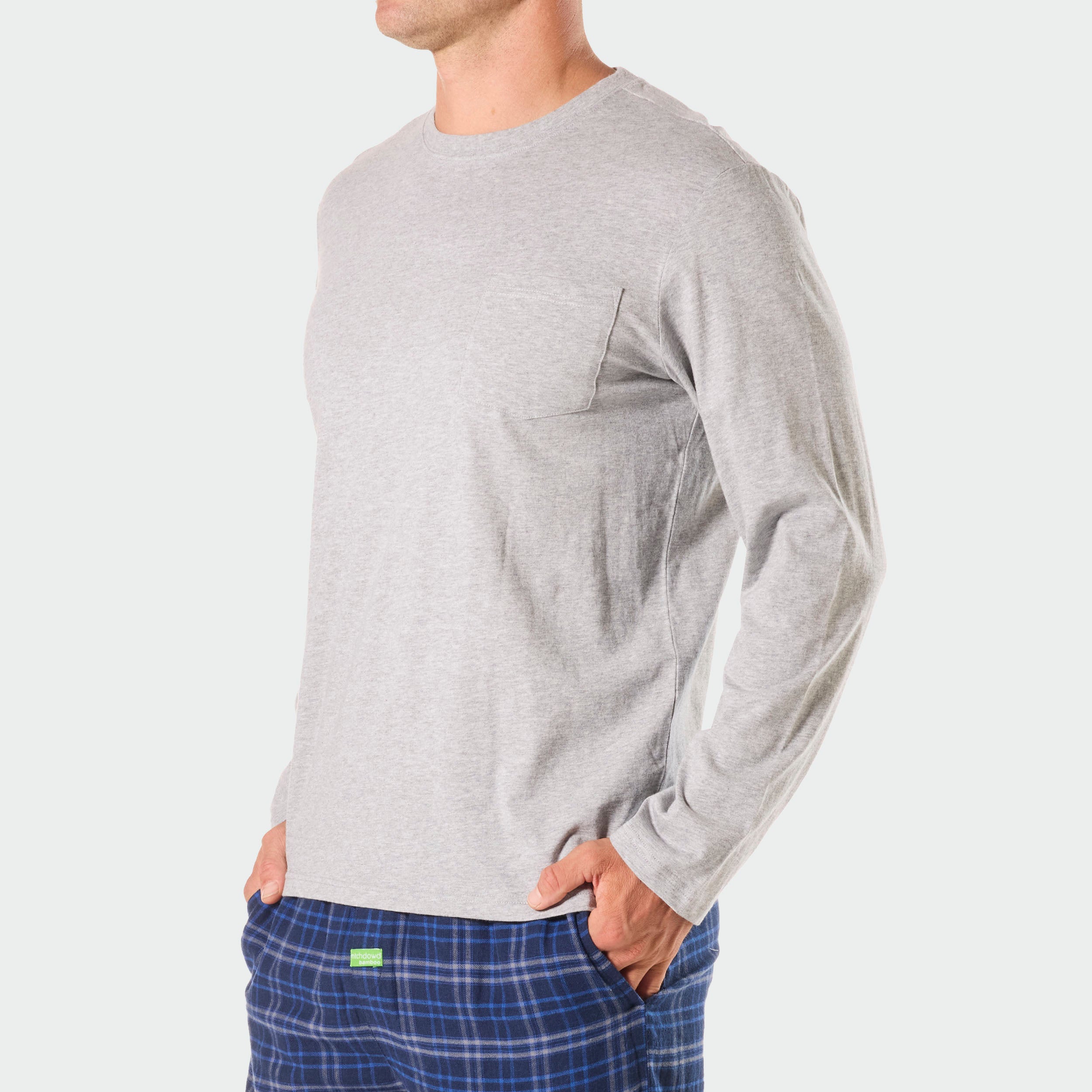 Men's Relaxed Cotton Long Sleeve Sleep Tee - Light Grey Marle - Soft & Comfortable Sleepwear for Nighttime & Lounge Wear at Home