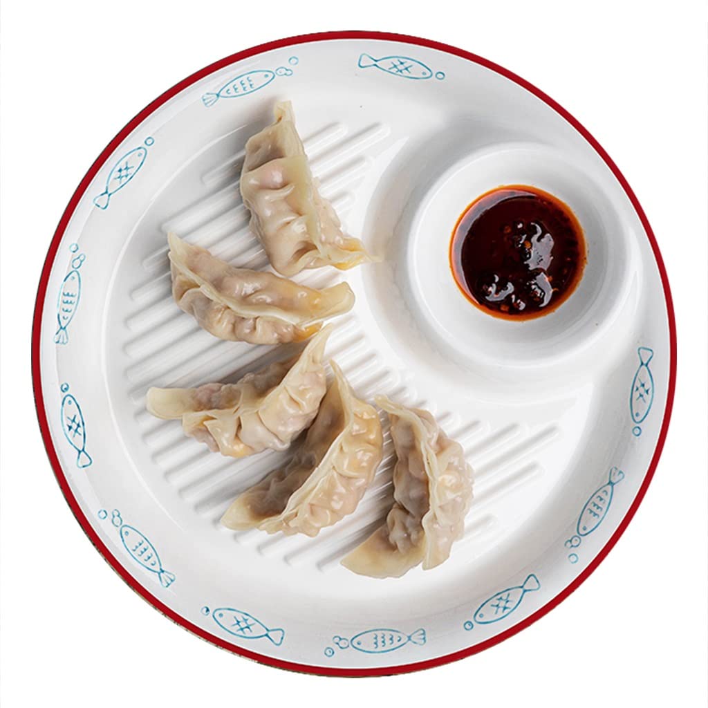 Premium Ceramic Dumpling Plate with Sauce Compartment - White 9.1 Inch Sushi & Appetizer Dish for Asian Cuisine, Snacks, and Party Serving (232x33cm) - Perfect for Home Dining, Restaurants, and Entertaining Guests