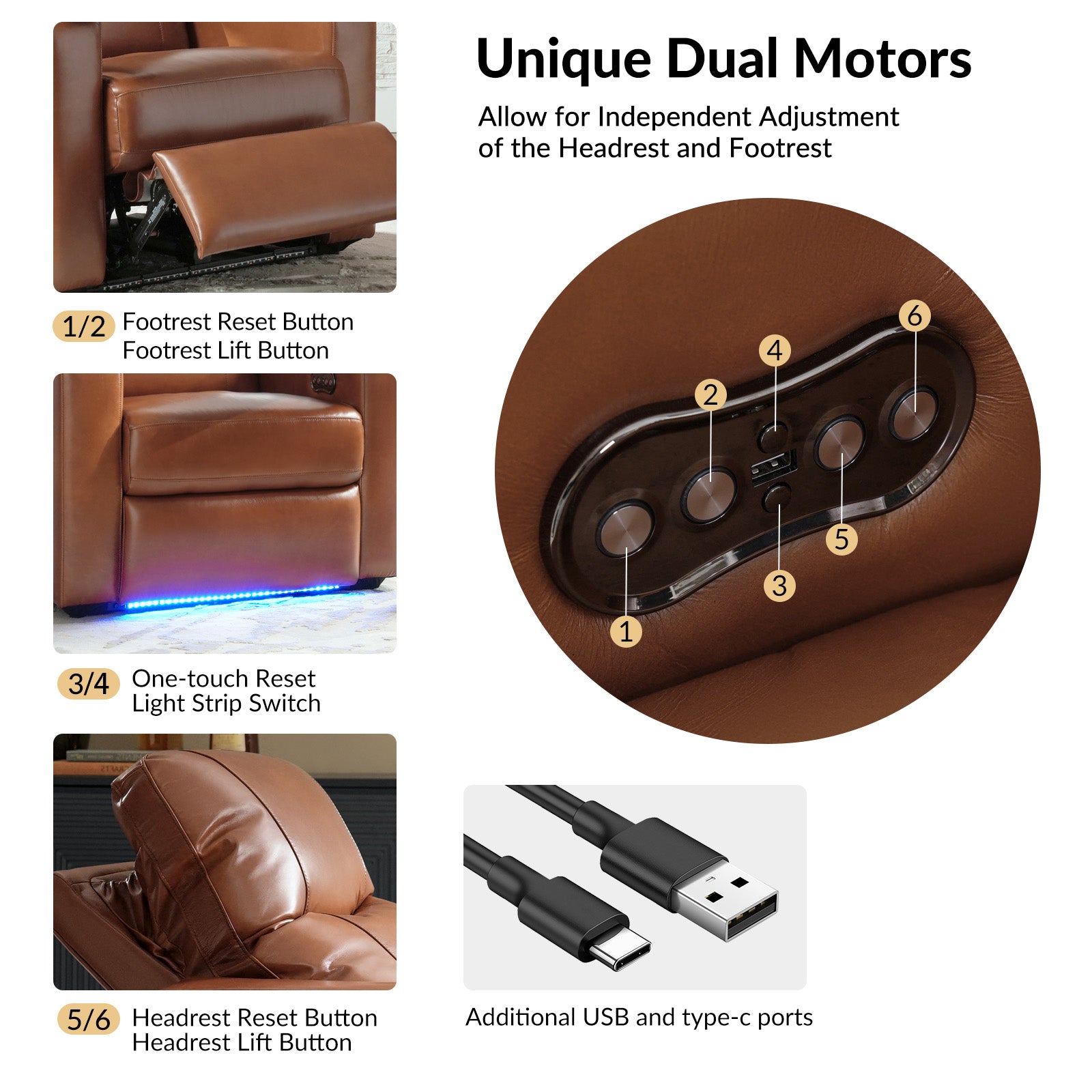Iliana Electric Genuine Leather Recliner Chair with Side Table & Phone Holder - Power Lift Reclining Sofa for Living Room, Home Theater & Office Comfort