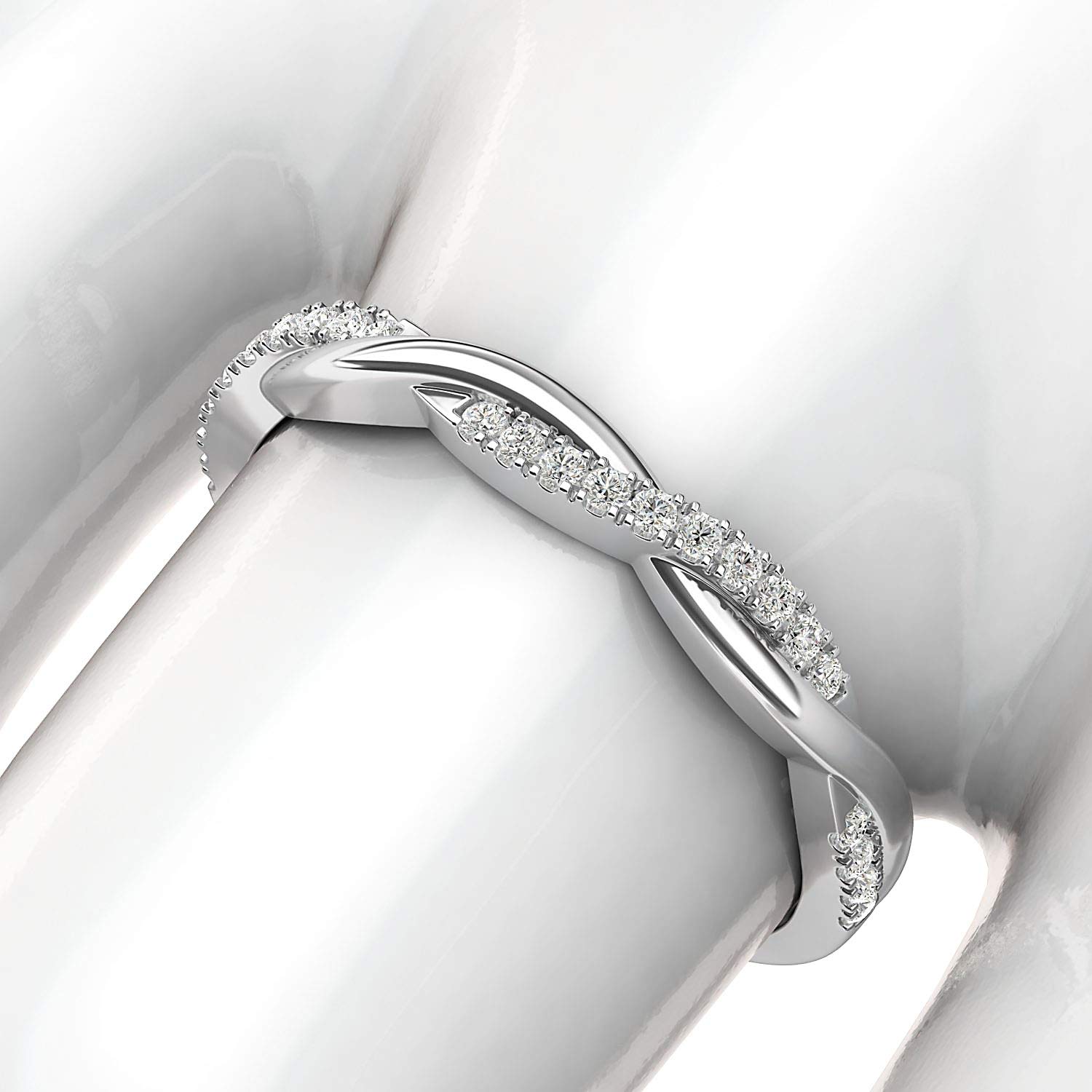 14K White Gold 2.5mm Petite Twisted Vine Simulated Diamond Wedding Band Ring - Size 3.5 - Elegant Matching Ring for Bridal Jewelry, Anniversary Gift & Special Occasions