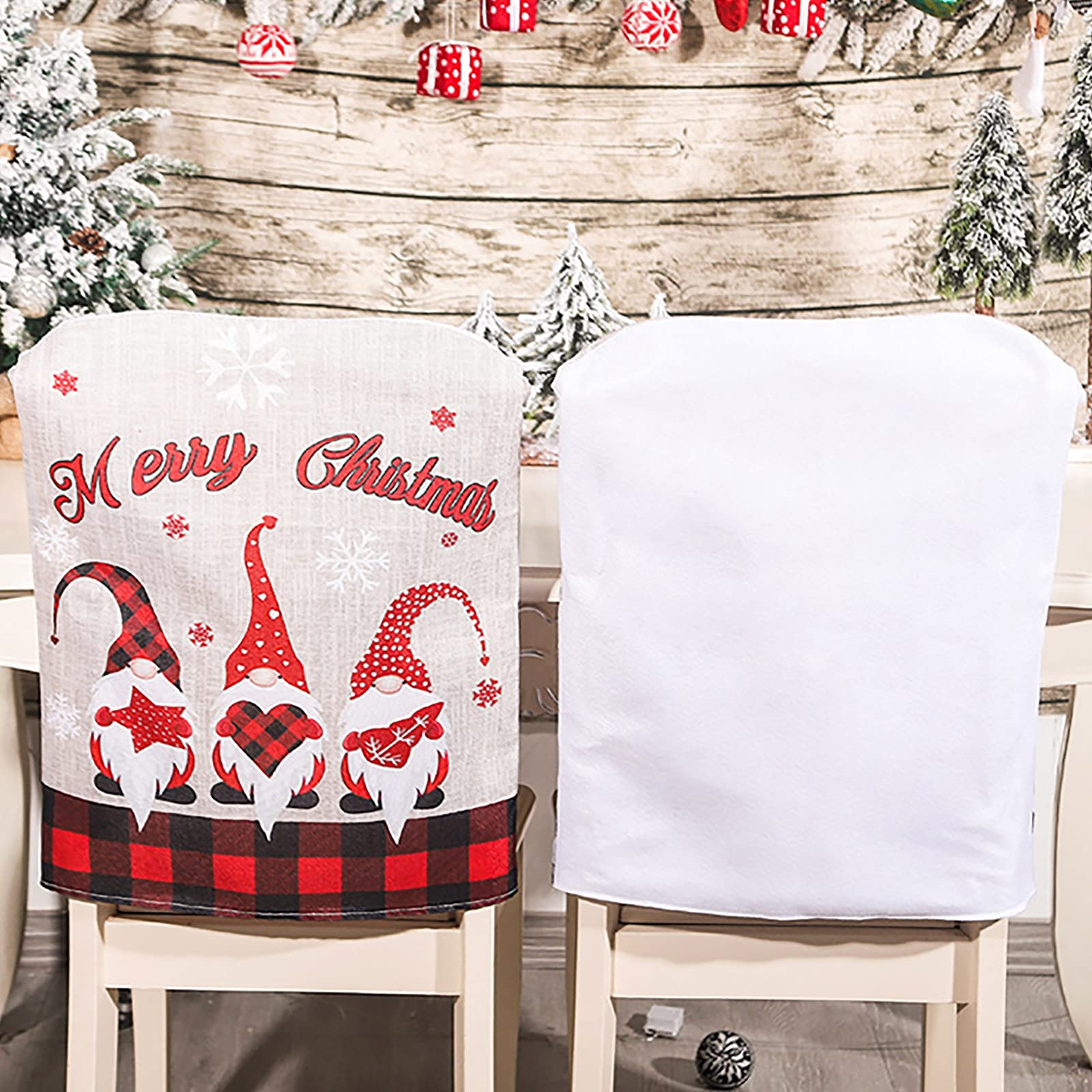 Festive Swedish Gnome Chair Covers Set of 4 - Christmas Dining Decor for Holiday Parties