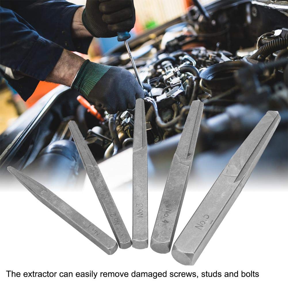 5Pcs Screw Extractor Set - Straight Fluted Bolt Remover Tool for Damaged & Broken Screws - Easy Out Removal Kit for DIY, Automotive & Home Repair Projects