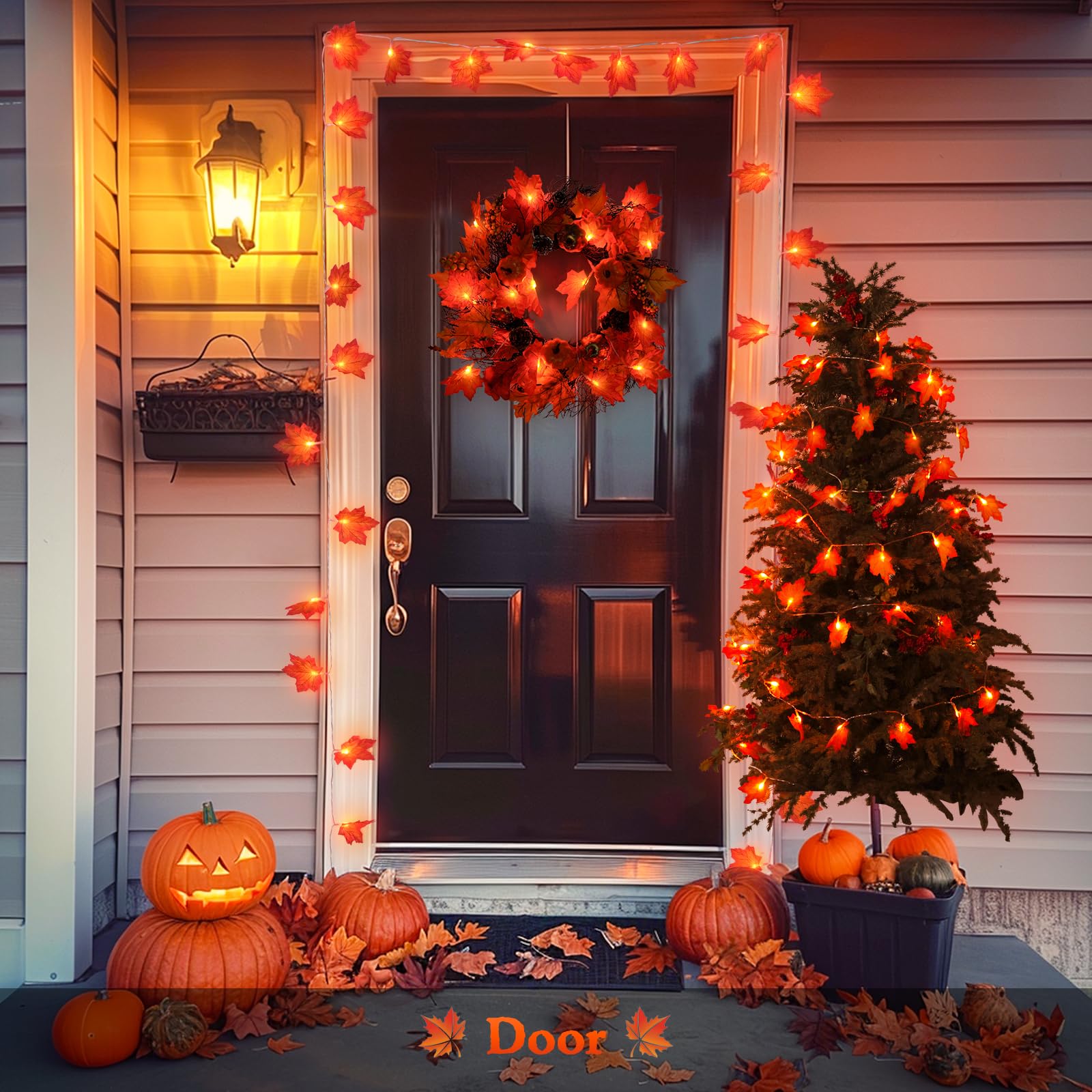 JMEXSUSS 2 Pack 22FT 40 LED Battery Operated Thanksgiving String Lights with Autumn Leaves - Indoor Fall Decor for Windows, Fireplace Mantle, Bedroom, Kitchen & Door Garland | Perfect for Thanksgiving, Halloween & Autumn Home Decorations