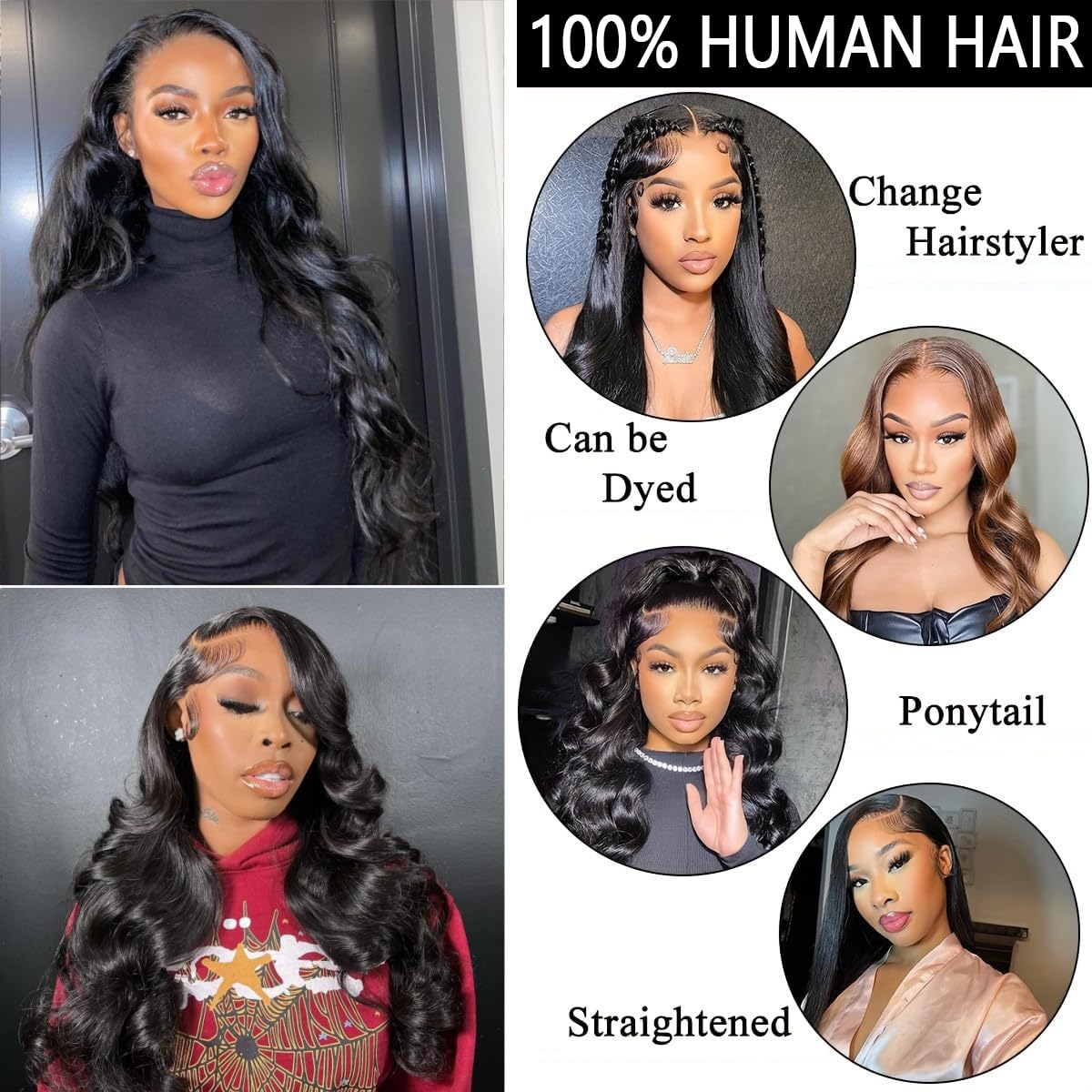 13x6 HD Lace Front Human Hair Wig - Body Wave Pre Plucked Glueless Lace Wig for Women | Natural Looking Everyday & Party Hairstyle
