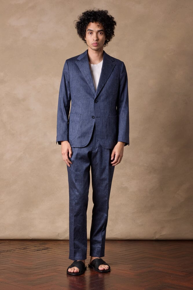 Julius Suit - Dark Denim Blue Linen Cotton Blend Men's Business Casual Suit | Perfect for Office Wear, Weddings & Formal Events