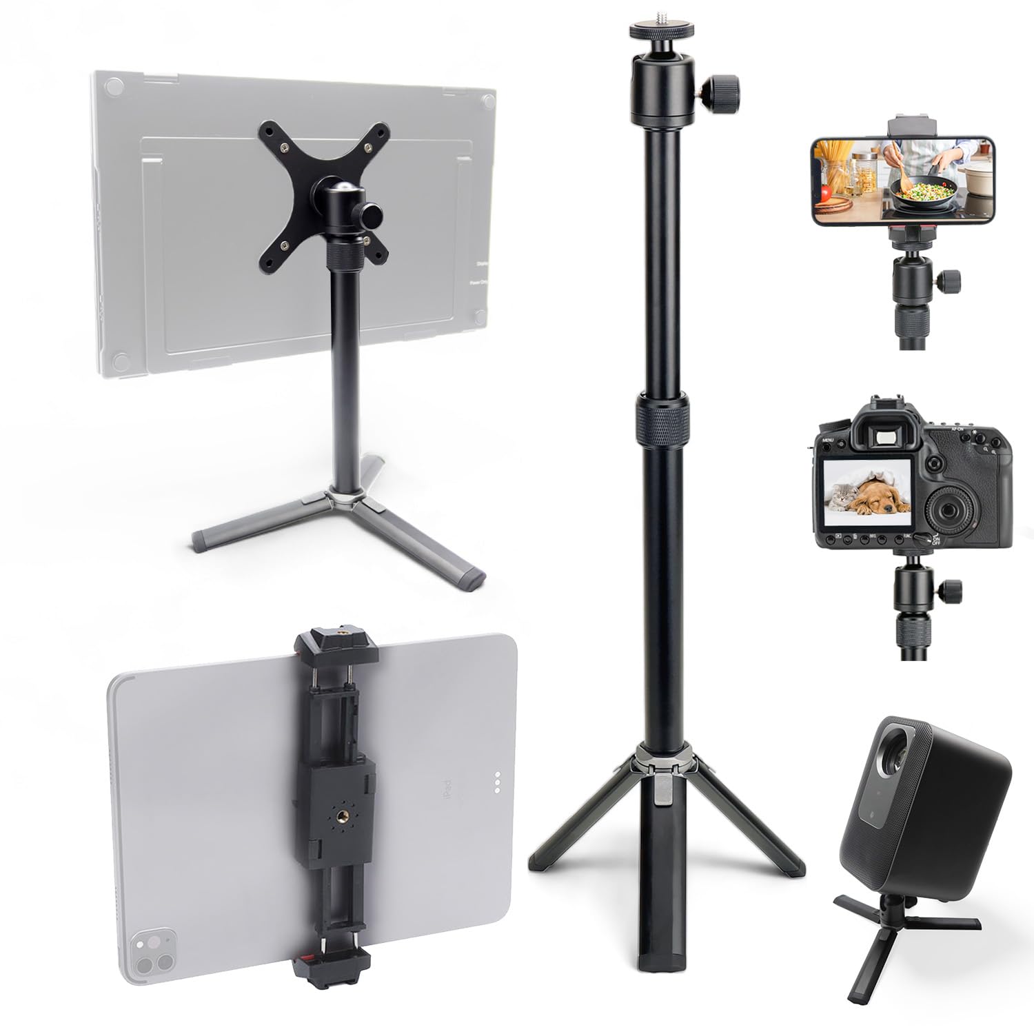 Kado Metal Portable Monitor Stand Tripod - 100x100mm & 75x75mm VESA Mount Adapter Bracket Plate with 360° Ball Head & 1/4