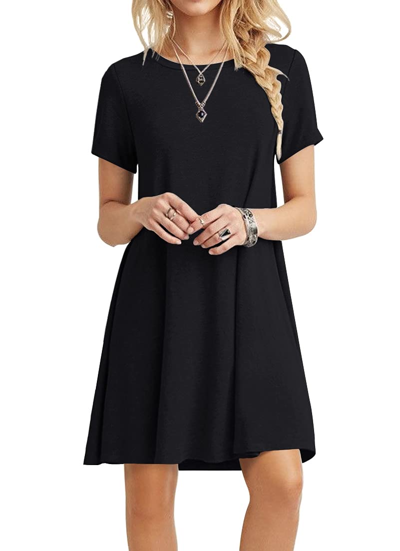 POPYOUNG 2025 Women's Summer Casual T-Shirt Dress - Crew Neck Beach Cover Up Sun Dress for Vacation, Pool Party & Outdoor Activities