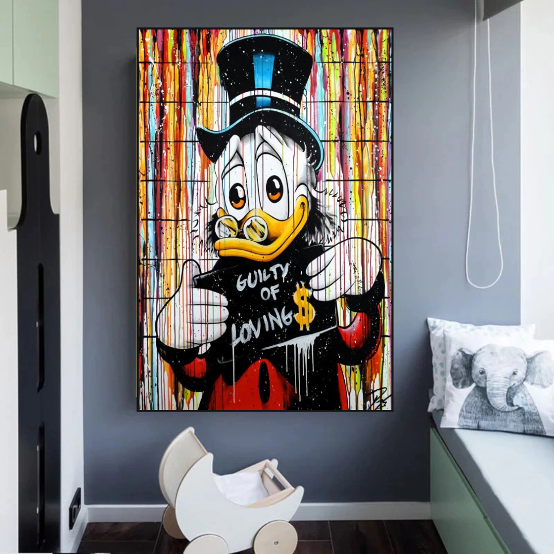 Graffiti Art Scrooge & Donald Duck 'Guilty of Love' Canvas Wall Art - Pop Art Home Decor for Living Room, Bedroom & Office