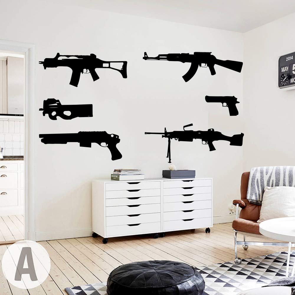 6 Guns Wall Decal for Kids Room - Military Vinyl Stickers for Boys Bedroom Decor