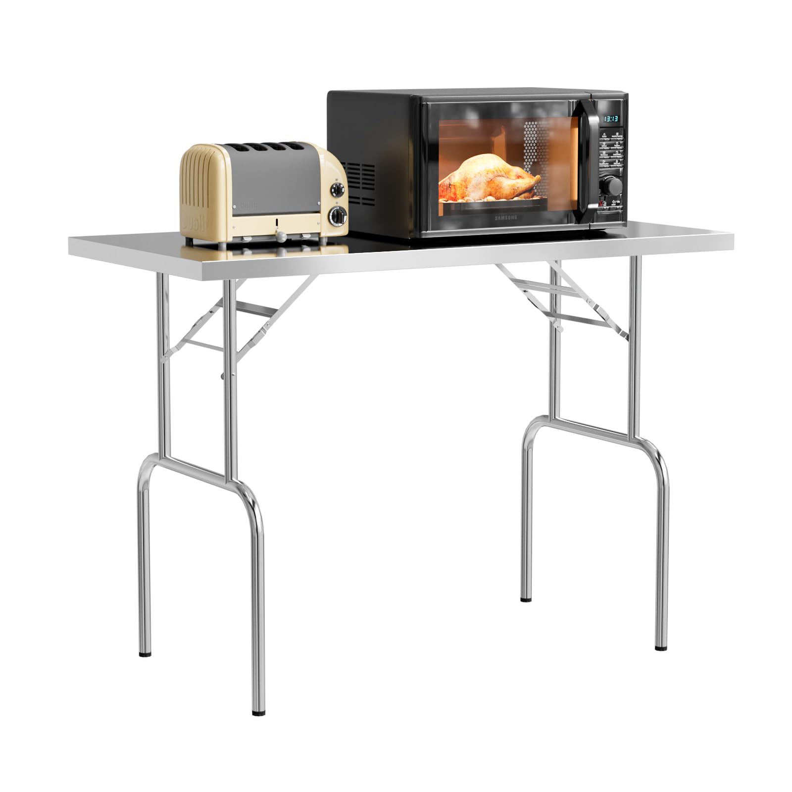 ROVSUN 48 x 24 Inch Stainless Steel Folding Table | NSF Certified Heavy Duty Commercial Prep Table | Portable Foldable Work Surface for Kitchen, Restaurant, Hotel, Outdoor Camping & Picnic | Perfect for Food Prep, Catering Events and Outdoor Dining