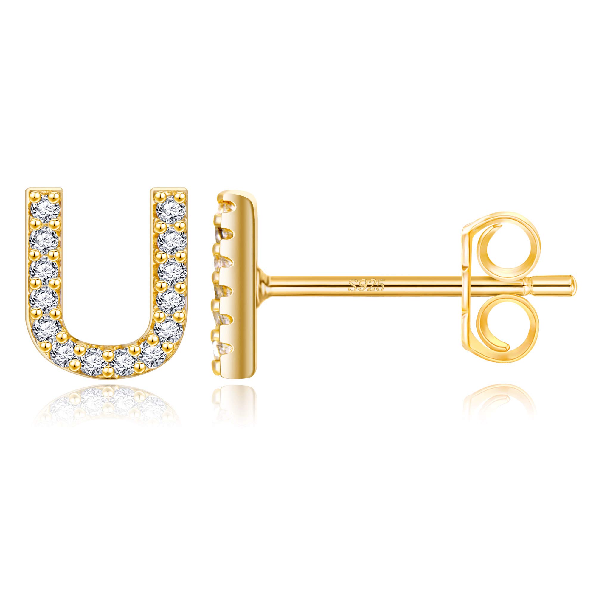 MONOOC Personalized Initial Stud Earrings for Women & Girls - Hypoallergenic S925 Sterling Silver Cubic Zirconia Letter Earrings - Perfect Birthday Gift, Everyday Wear & Special Occasion Jewelry