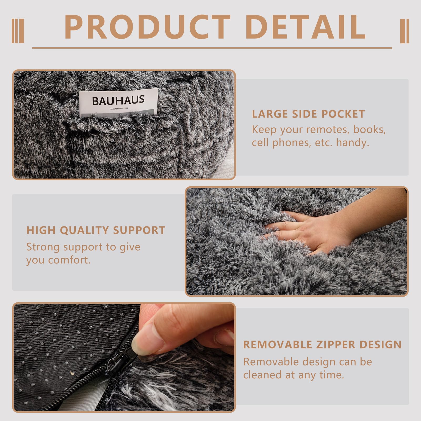 BYBYME Giant Faux Fur Bean Bag Chair - Oversized Bean Bag Couch for Adults, Large Living Room Floor Chair with Storage Pocket | Perfect for Movie Nights, Gaming, and Relaxing in Bedroom or Lounge