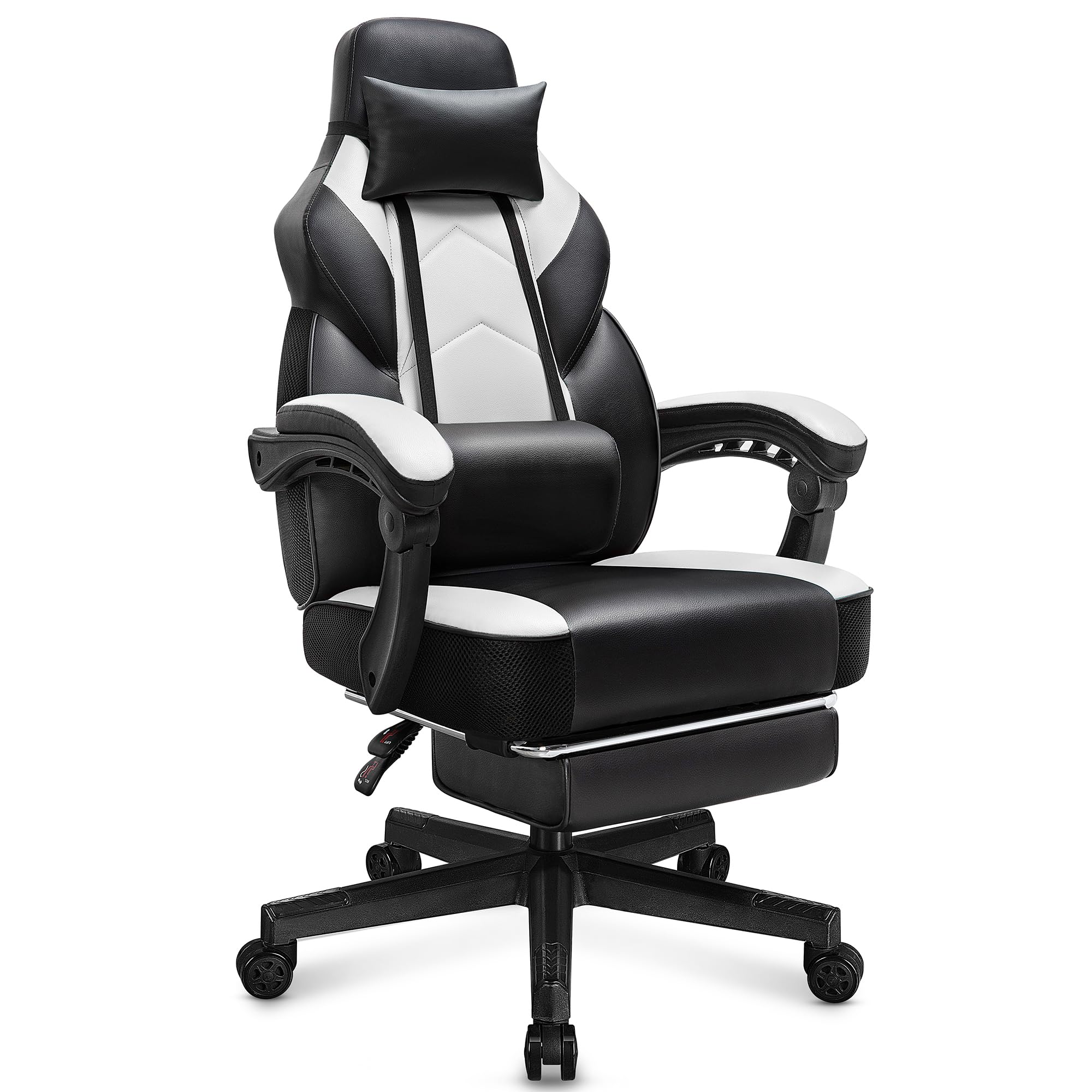 Premium Meilocar Gaming Chair for Adults - Ergonomic Computer Chair with Footrest, 330lb Weight Capacity, Massage Lumbar Support, Height Adjustable & 360° Swivel - Big & Tall Office Chair (White) - Perfect for PC Gaming, Home Office & Esports Setup