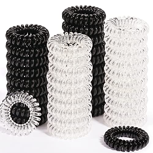 40PCS Black Spiral Hair Ties - No Crease Crystal Coil Hair Elastics for Women & Girls, Soft Ponytail Holders for All Hair Types | Perfect for Workouts, Office, School & Everyday Hairstyles
