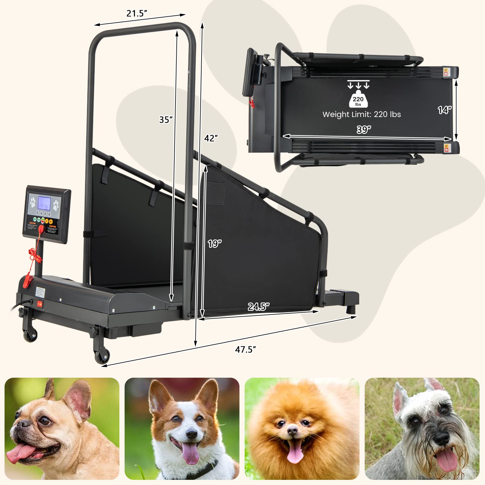 Goplus Dog Treadmill for Small & Medium Dogs - Indoor Pet Exercise Machine with Remote Control & 1.4
