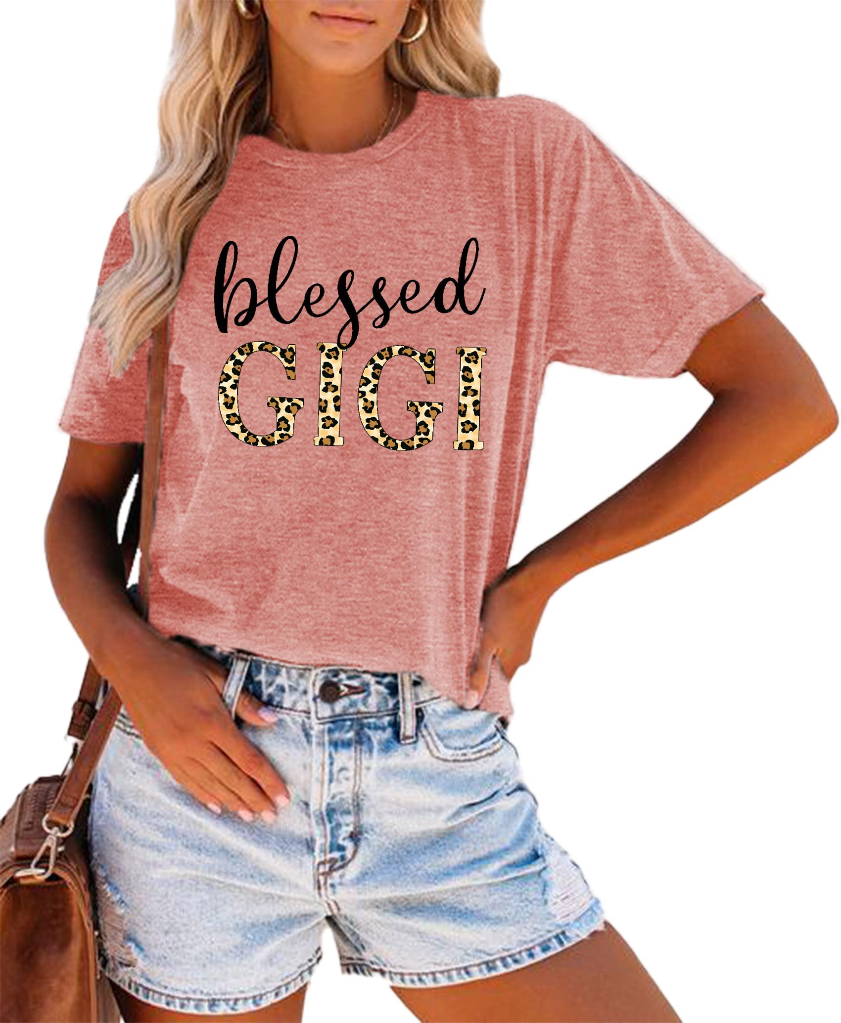 Blessed Gigi Shirts for Grandma - Women's Leopard Print Graphic T-Shirt - Comfortable Cotton Tee for Mimi & Gigi - Perfect Gift for Grandmothers, Mother's Day & Family Gatherings