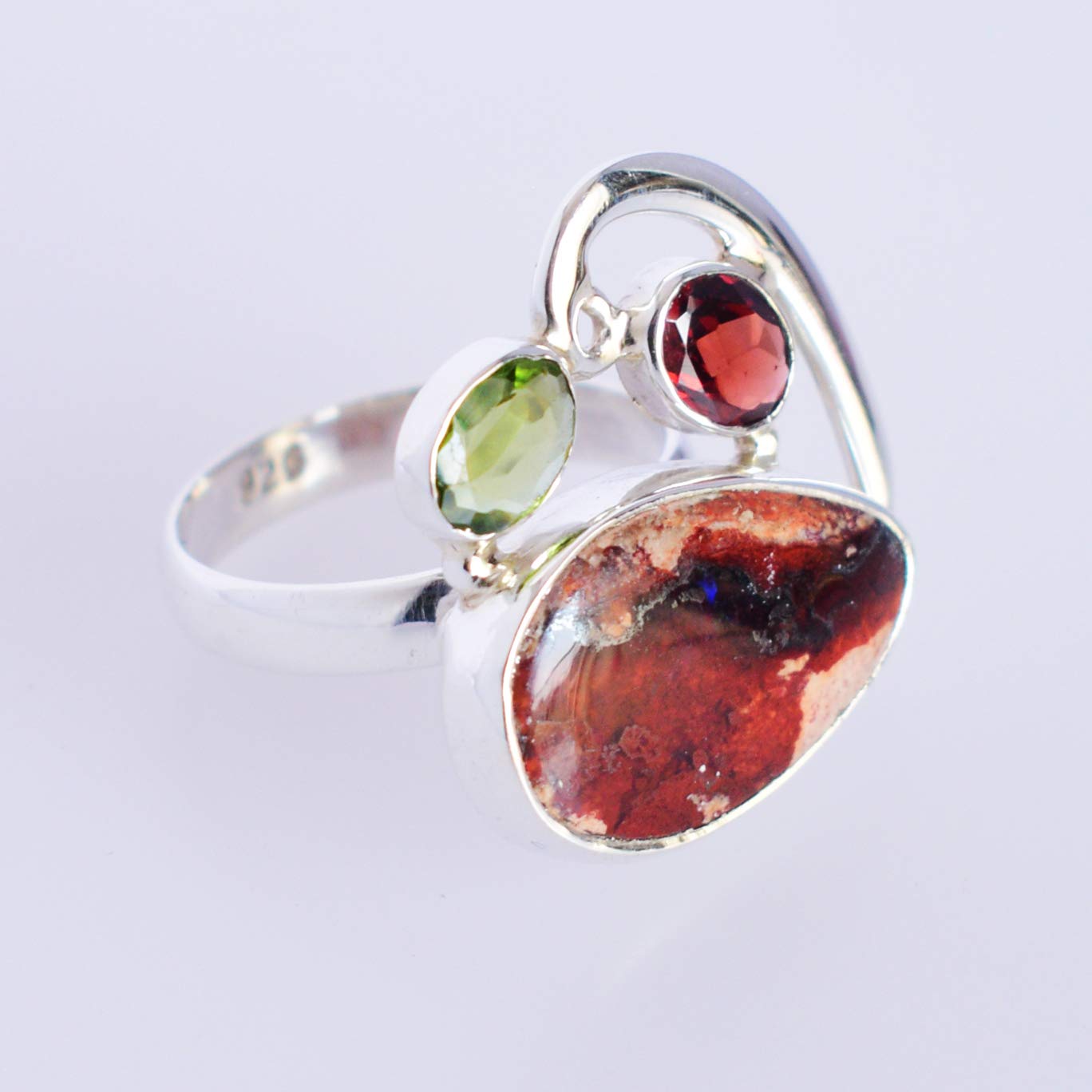 Exquisite Mexican Fire Opal & Garnet 925 Sterling Silver Ring - Handmade Jewelry Gift for Women, Brides, Anniversary | Perfect for Weddings, Date Nights & Special Occasions